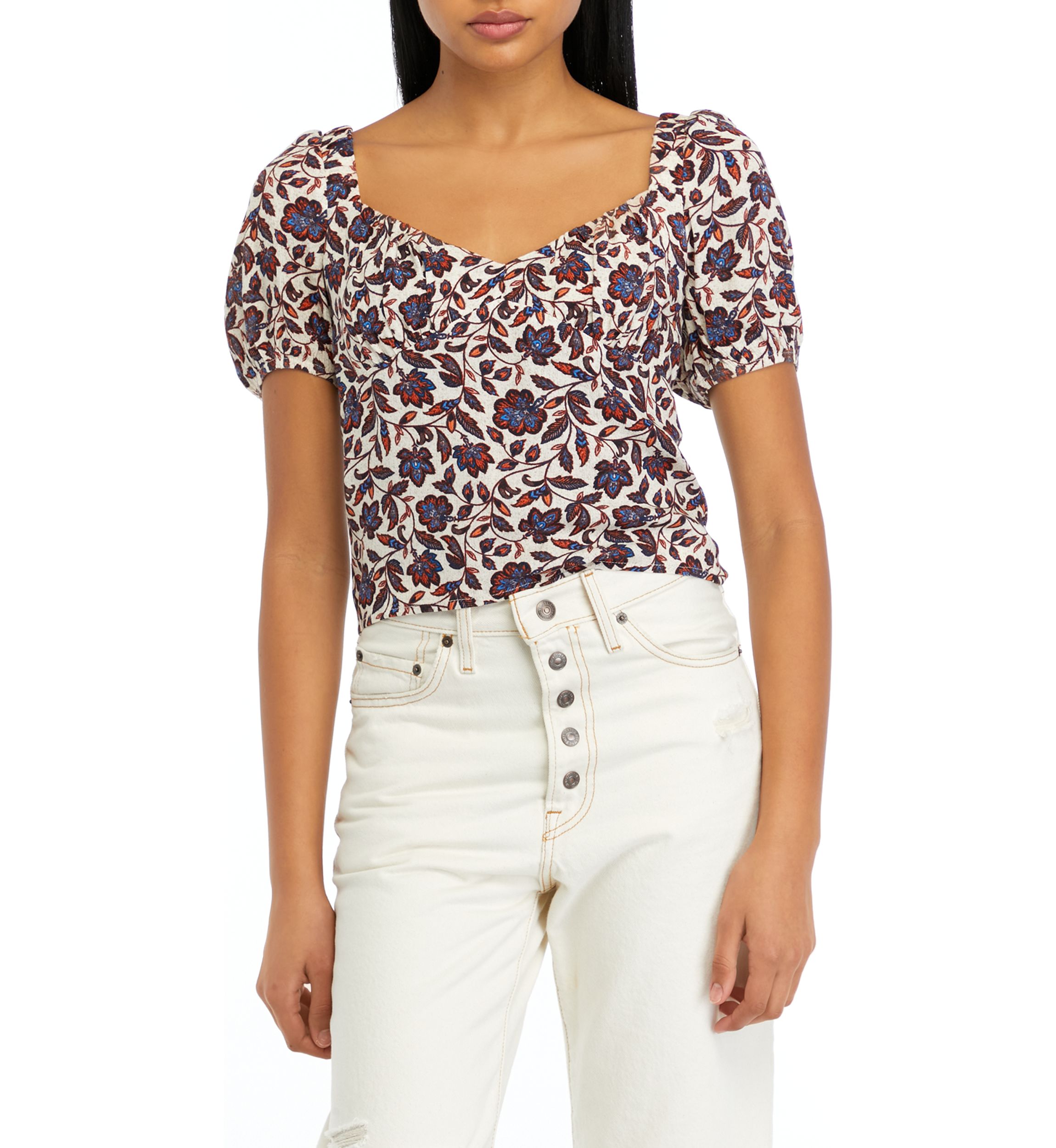 Juniors Woven Short Sleeve Top