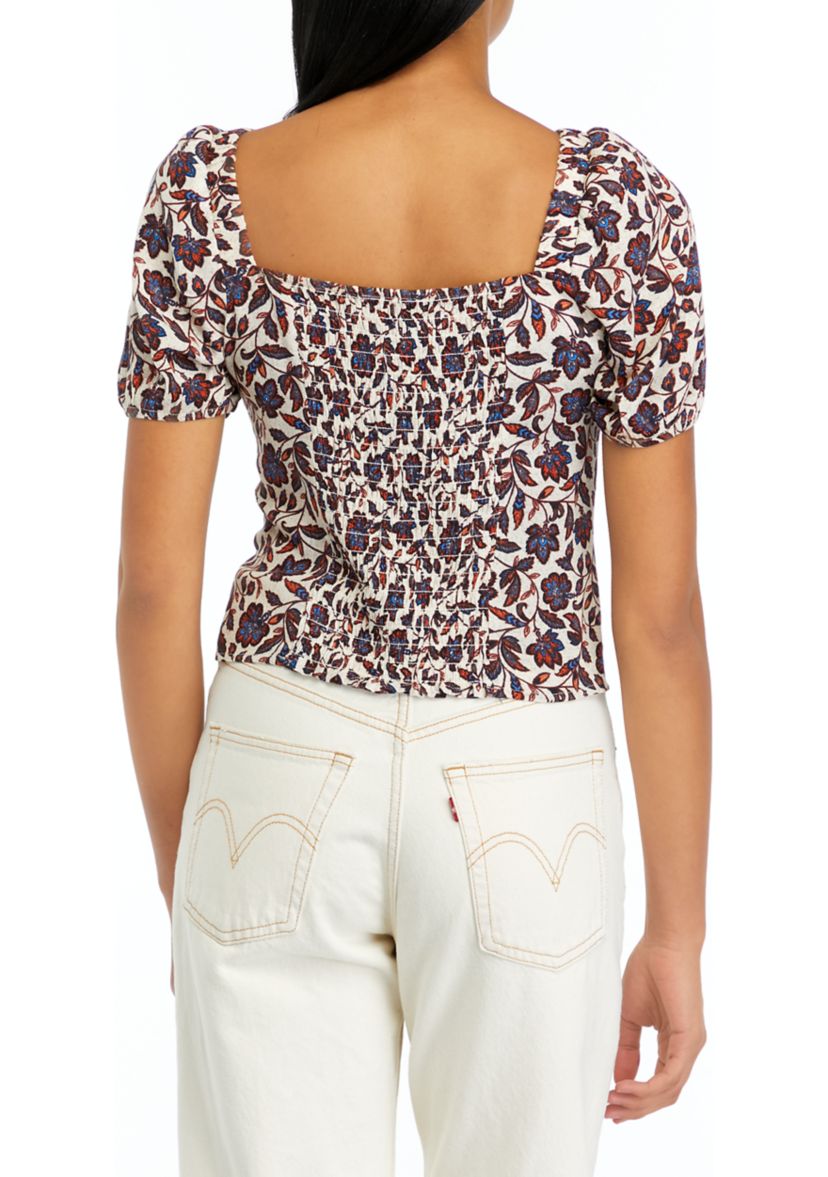 Juniors Woven Short Sleeve Top