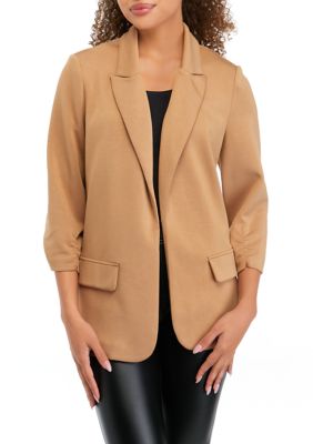 Juniors' Long Sleeve One Button Knit Boyfriend Blazer