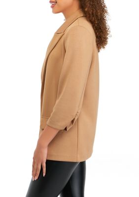 Juniors' Long Sleeve One Button Knit Boyfriend Blazer