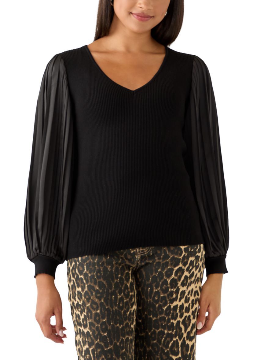 Womens Mixed Material Knit Blouse