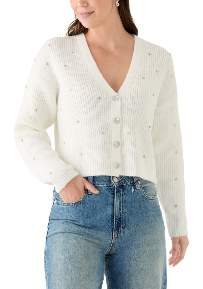 Womens V-Neck Cardigan with Rhinestones