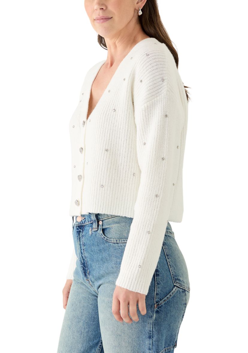 Womens V-Neck Cardigan with Rhinestones