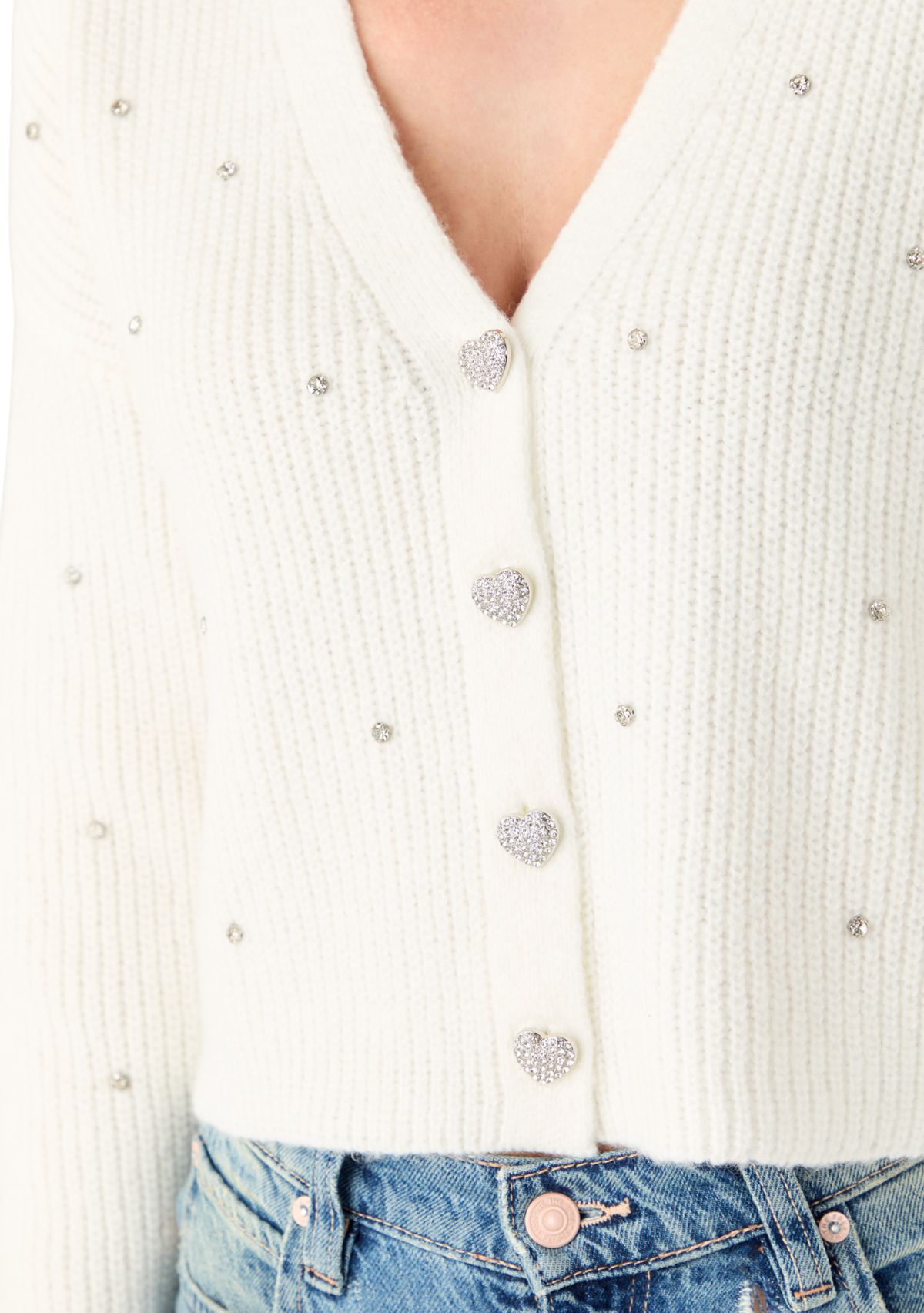 Womens V-Neck Cardigan with Rhinestones