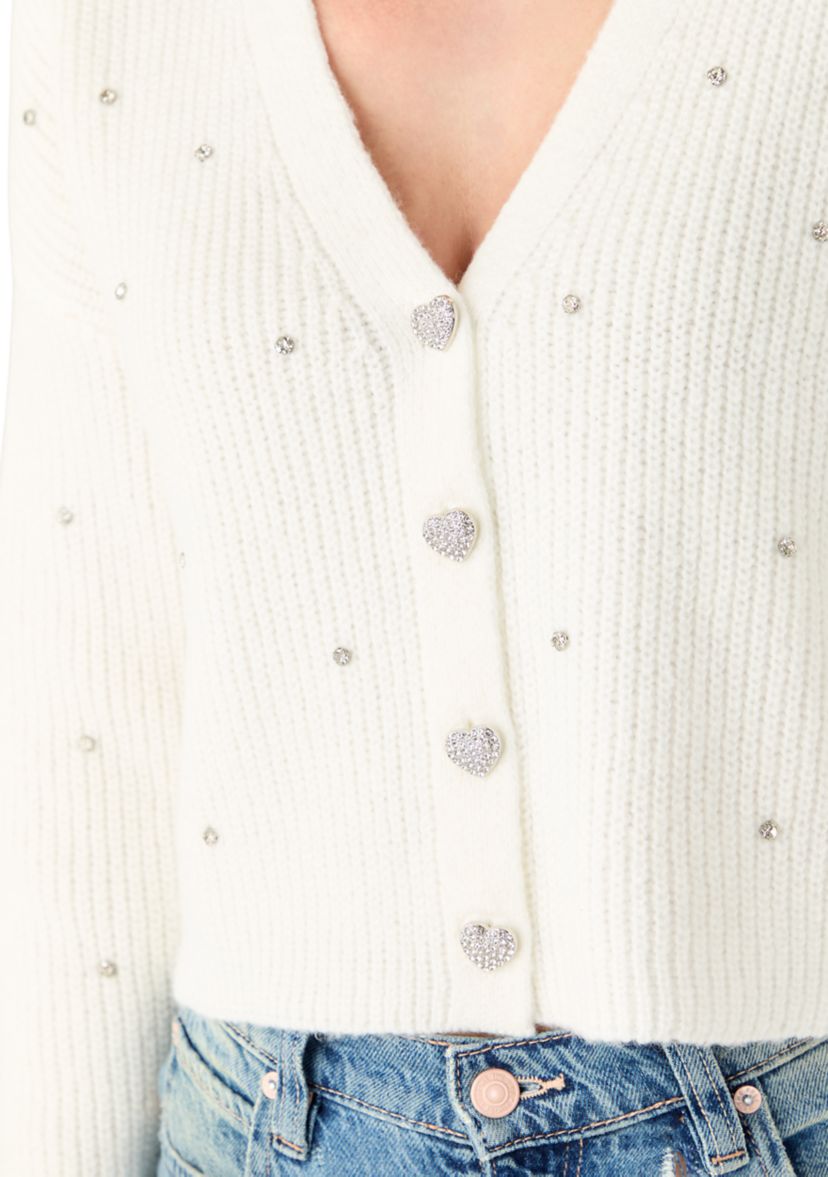 Womens V-Neck Cardigan with Rhinestones