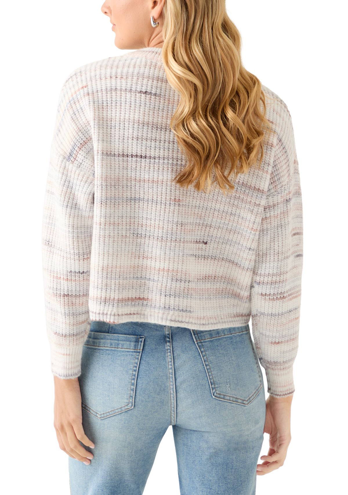Womens Striped Cropped Cable Sweater