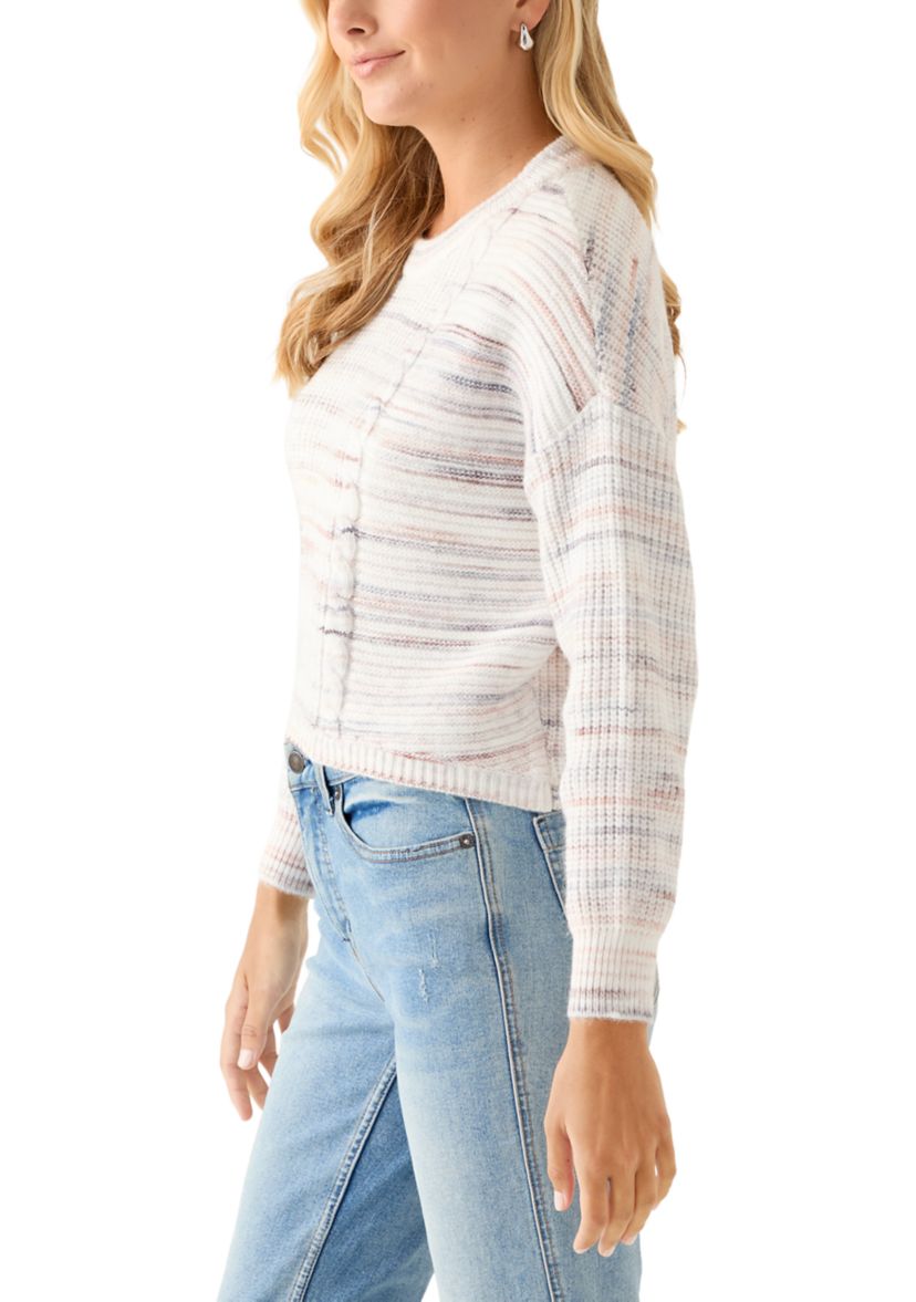 Womens Striped Cropped Cable Sweater