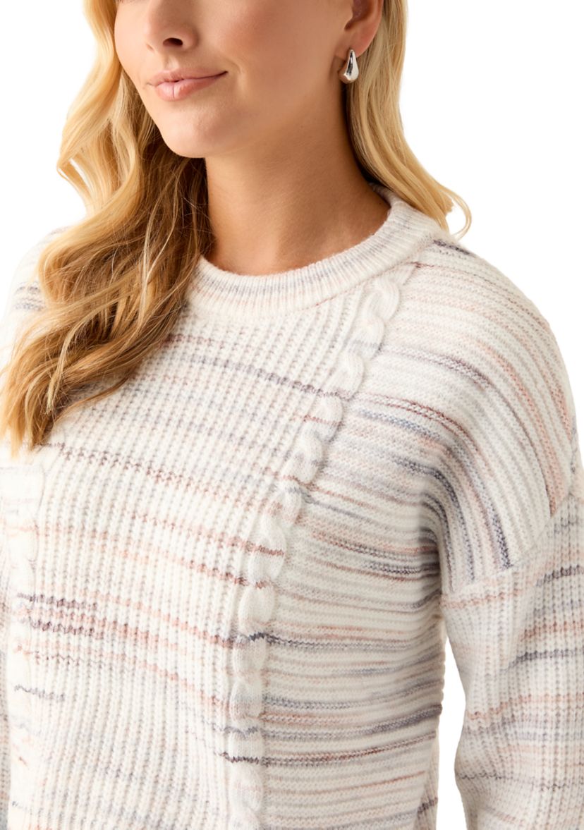 Womens Striped Cropped Cable Sweater