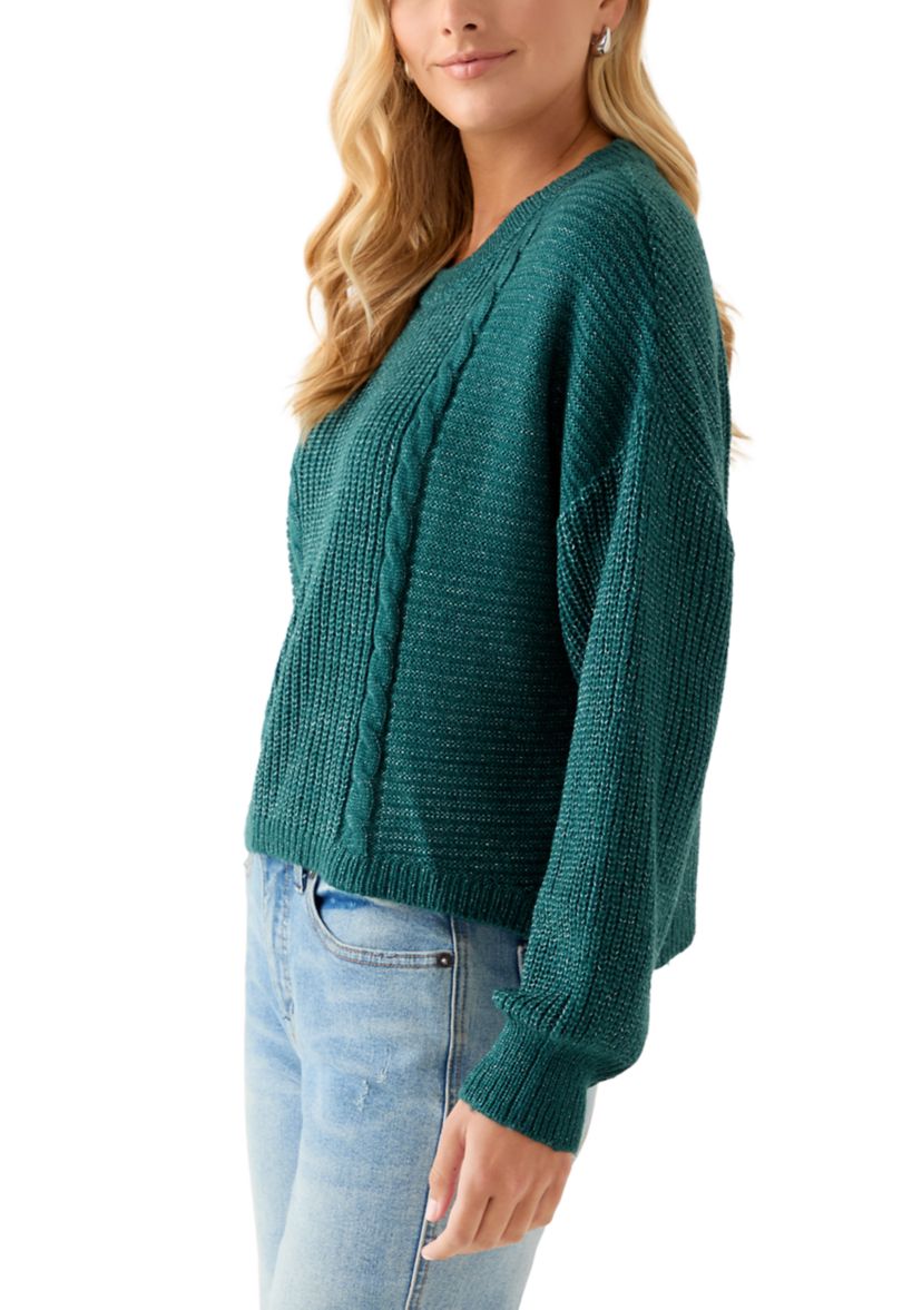 Womens Cropped Crew Neck Cable Sweater