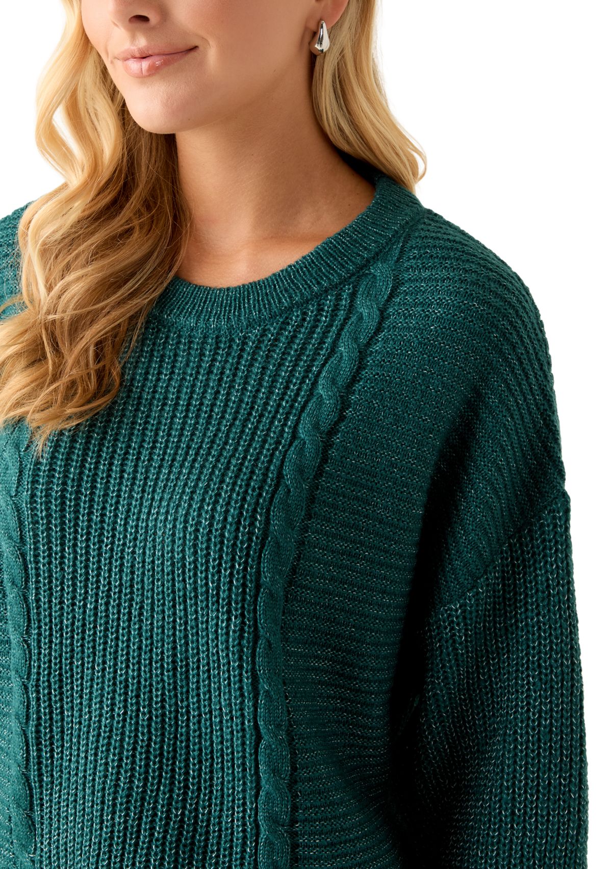 Womens Cropped Crew Neck Cable Sweater