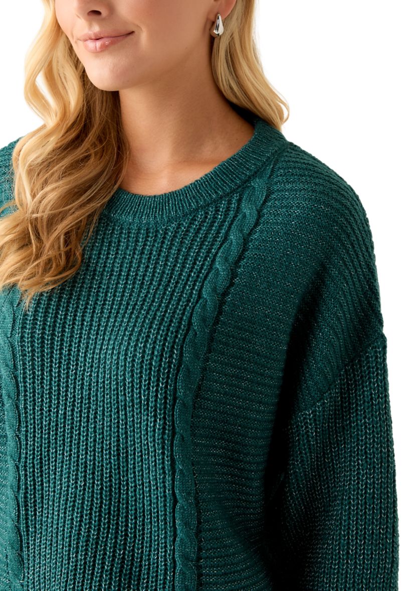 Womens Cropped Crew Neck Cable Sweater