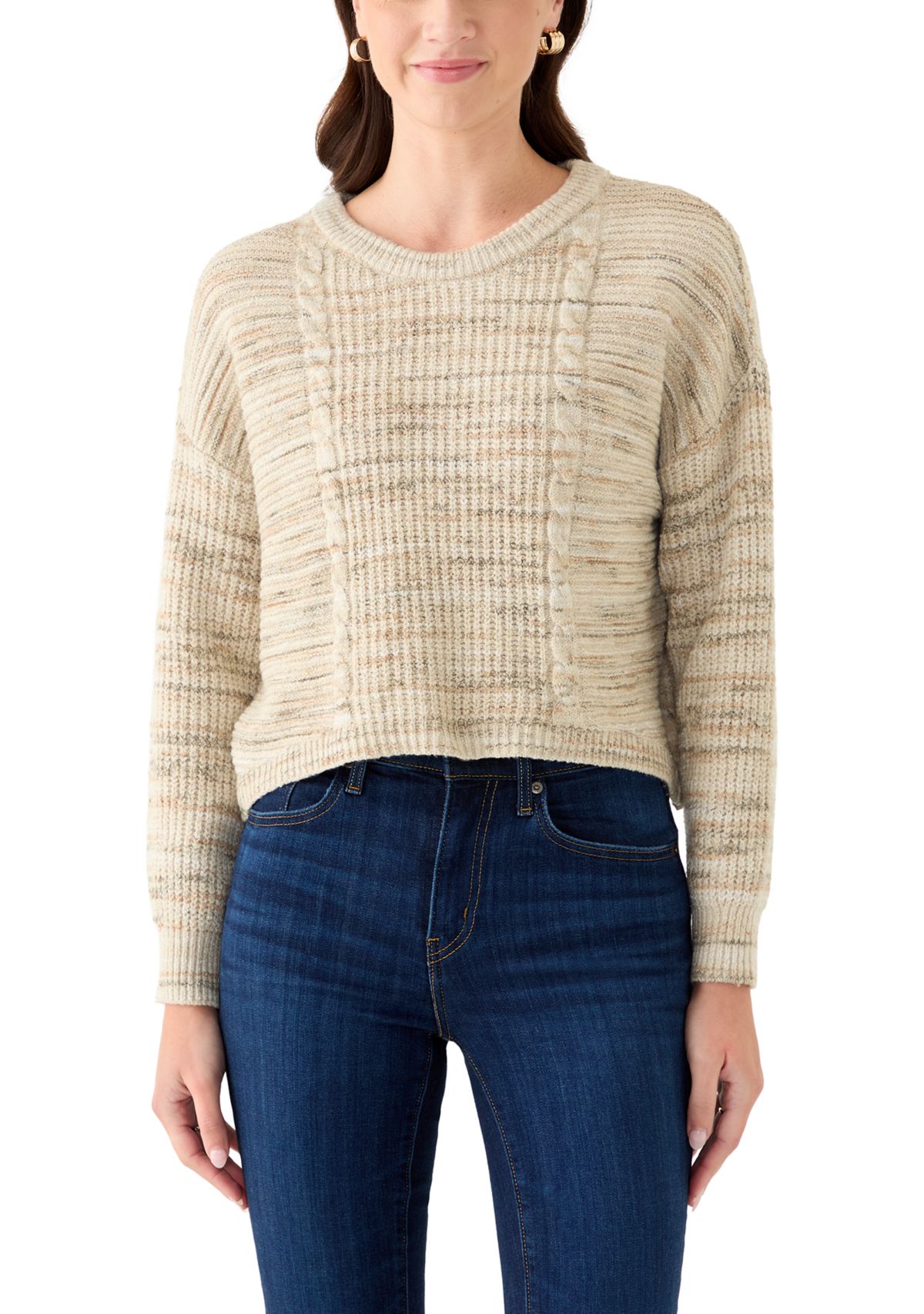 Womens Stripe Cropped Cable Sweater