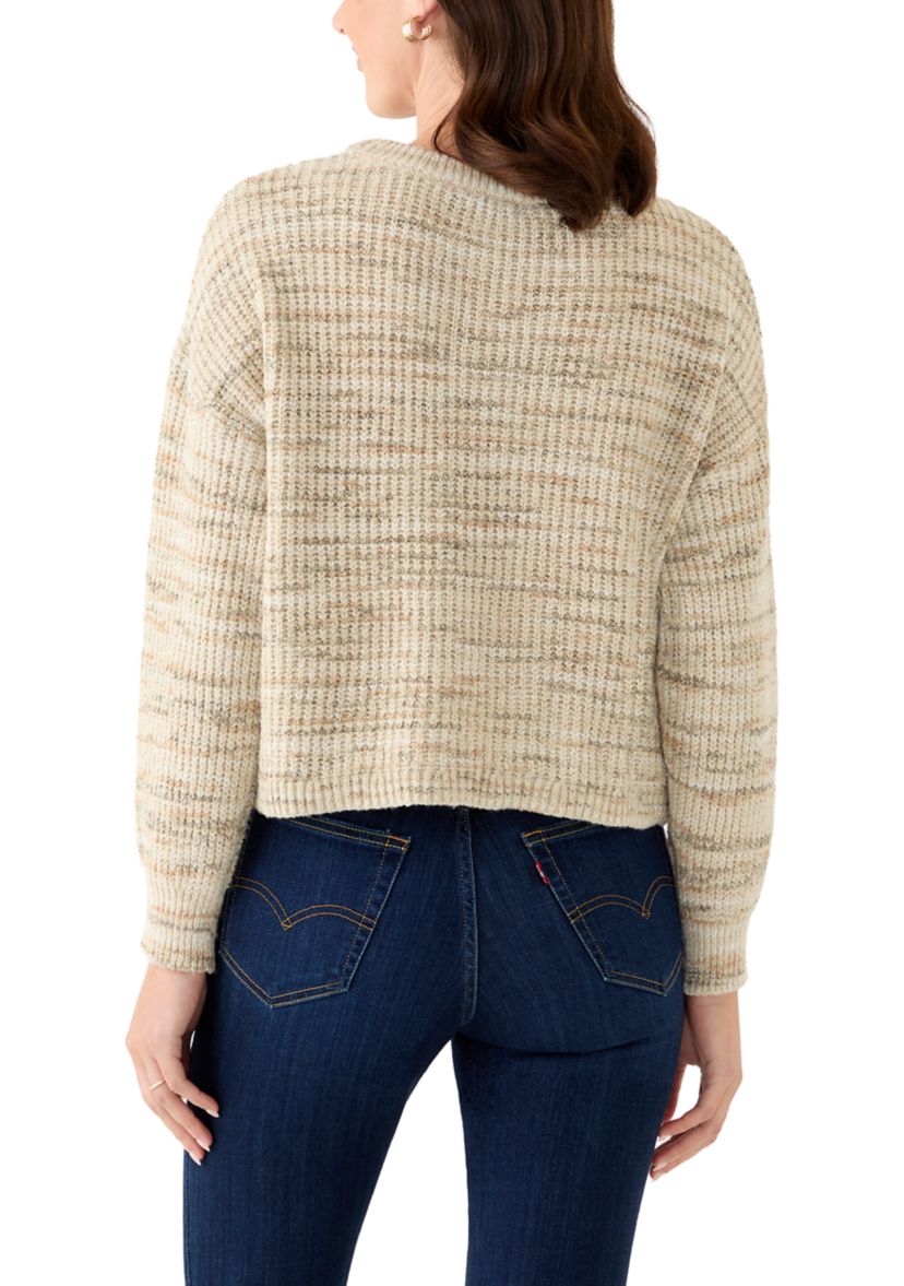 Womens Stripe Cropped Cable Sweater