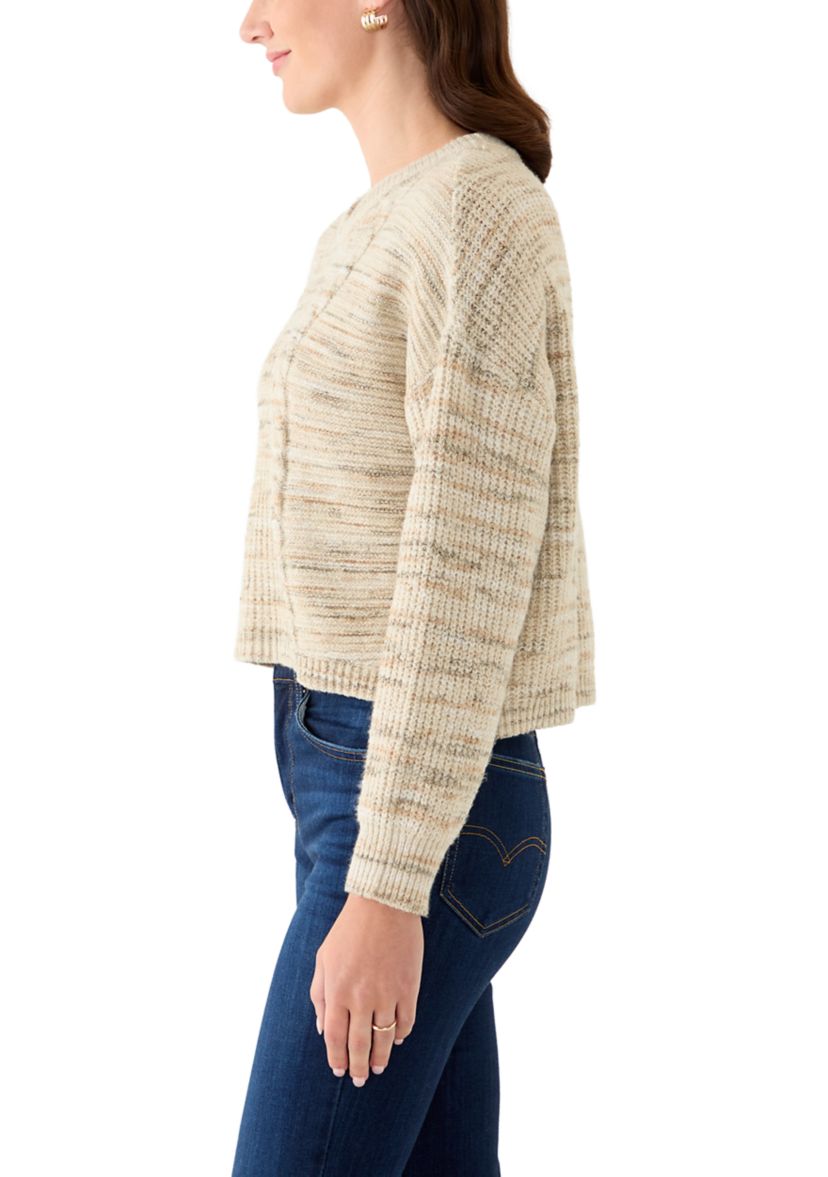 Womens Stripe Cropped Cable Sweater