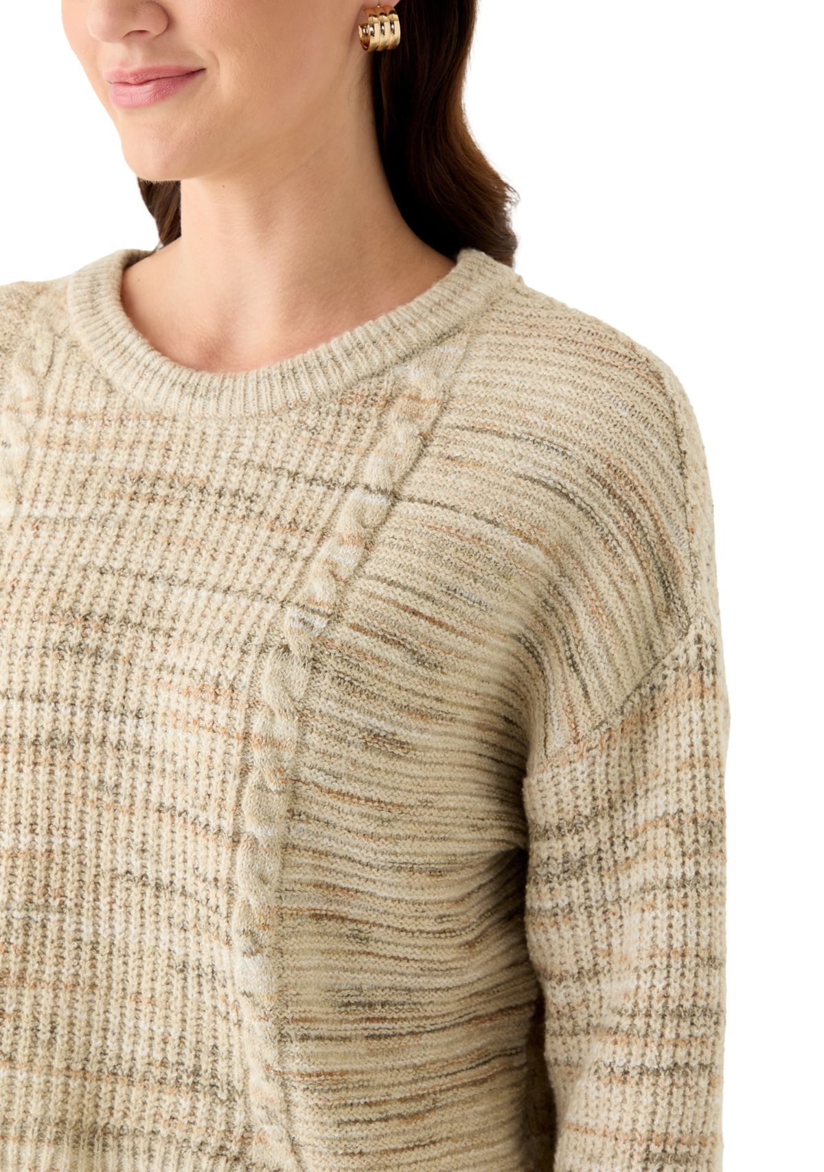 Womens Stripe Cropped Cable Sweater