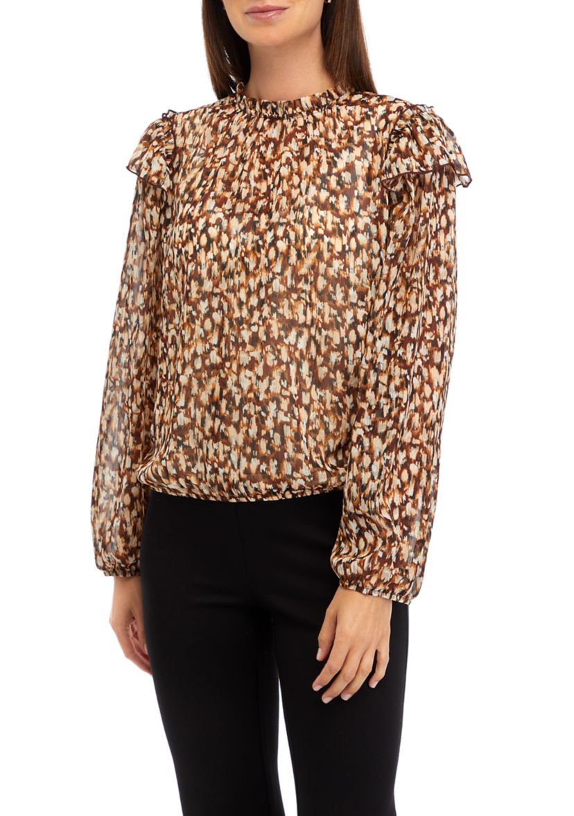 Womens High Neck Ruffle Blouse