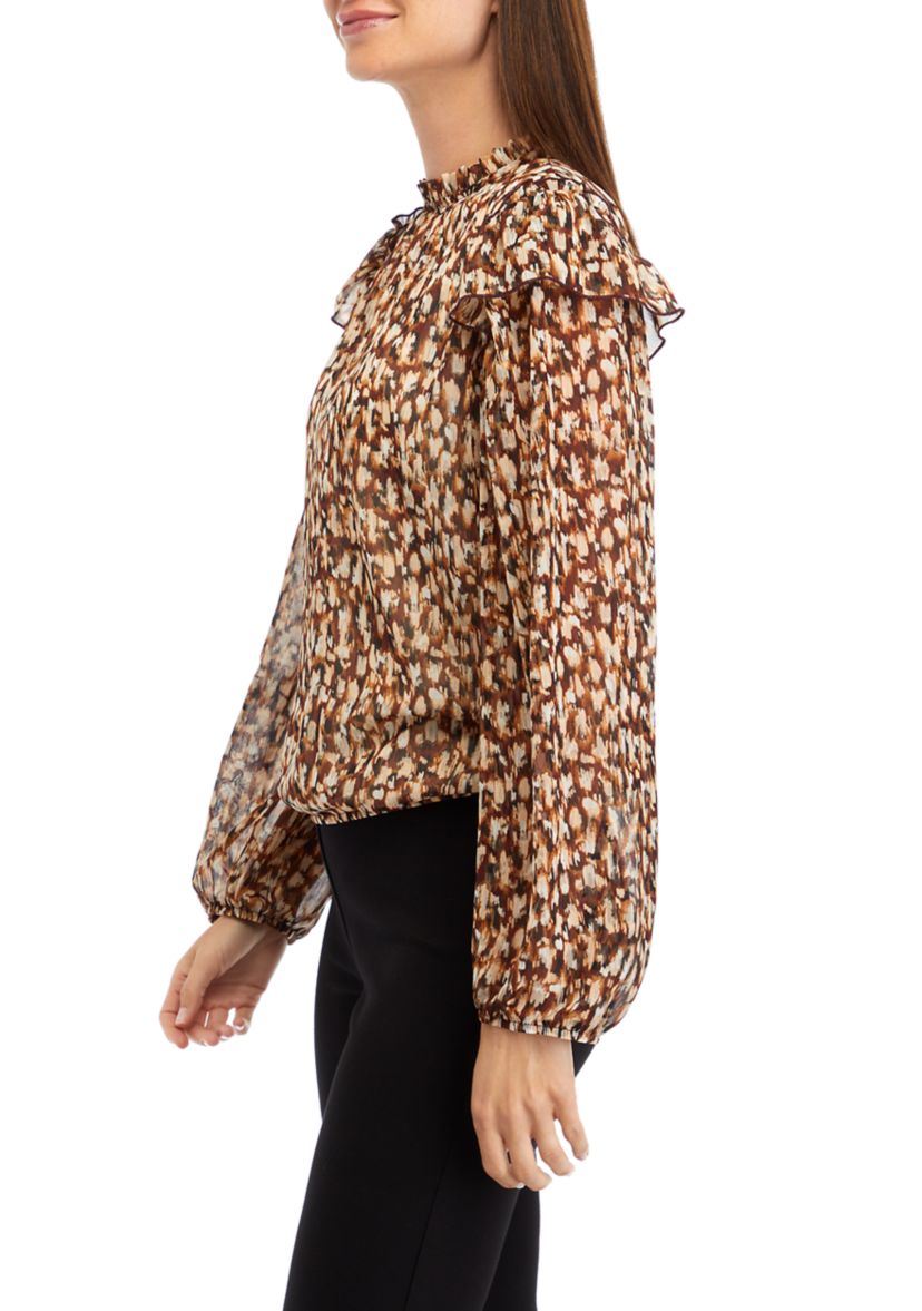 Womens High Neck Ruffle Blouse