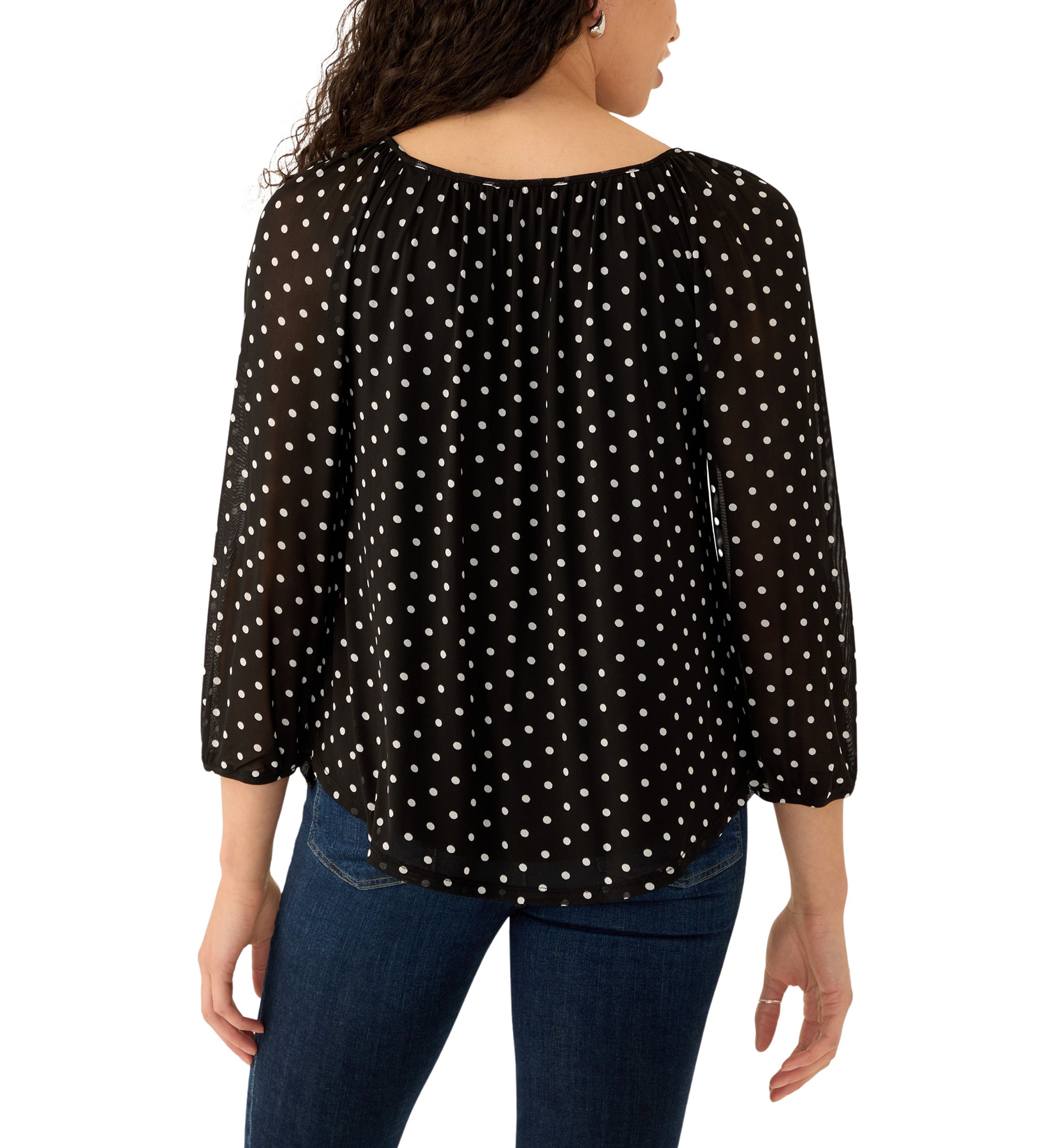 Womens Mesh Printed Peasant Top