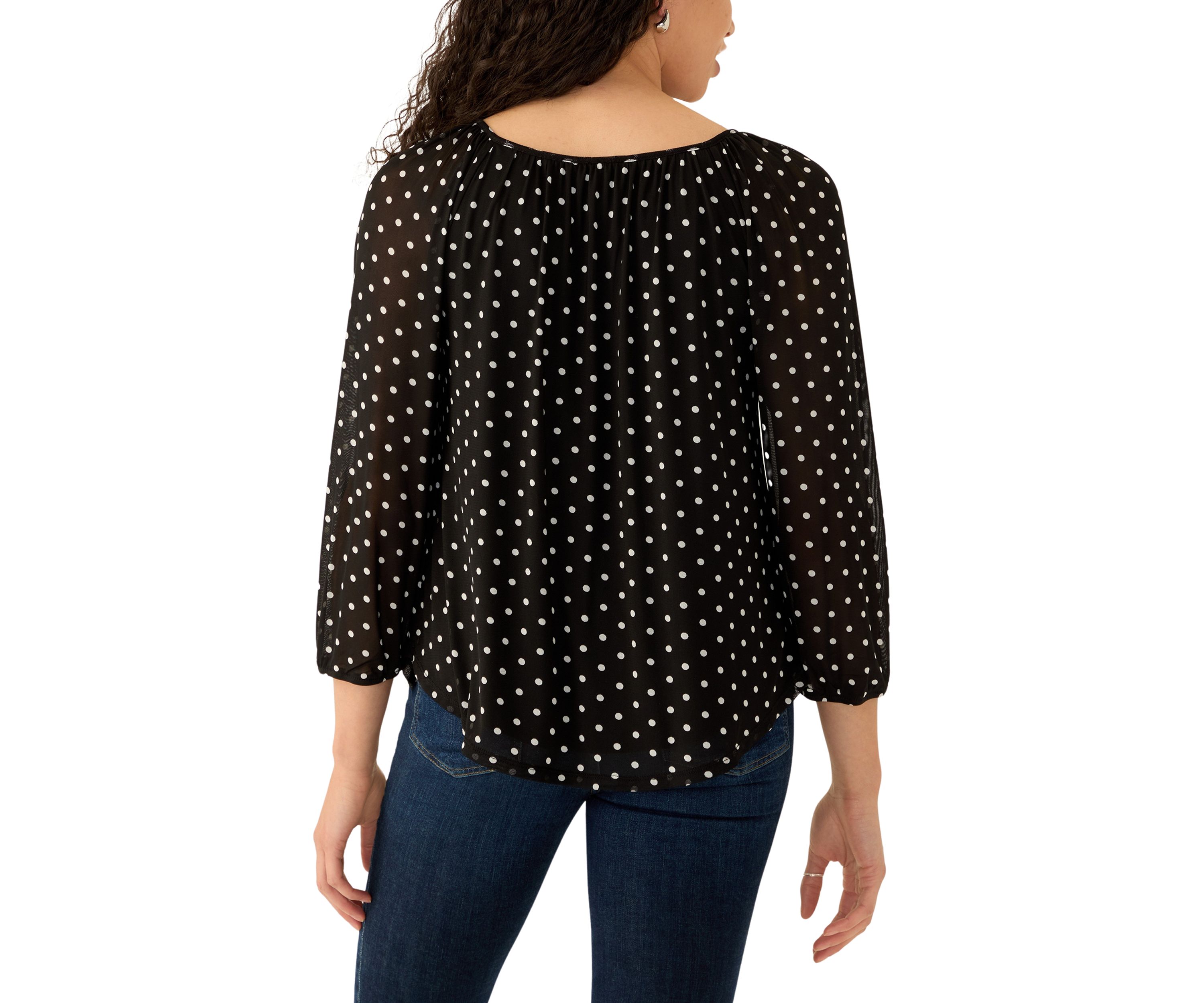 Womens Mesh Printed Peasant Top