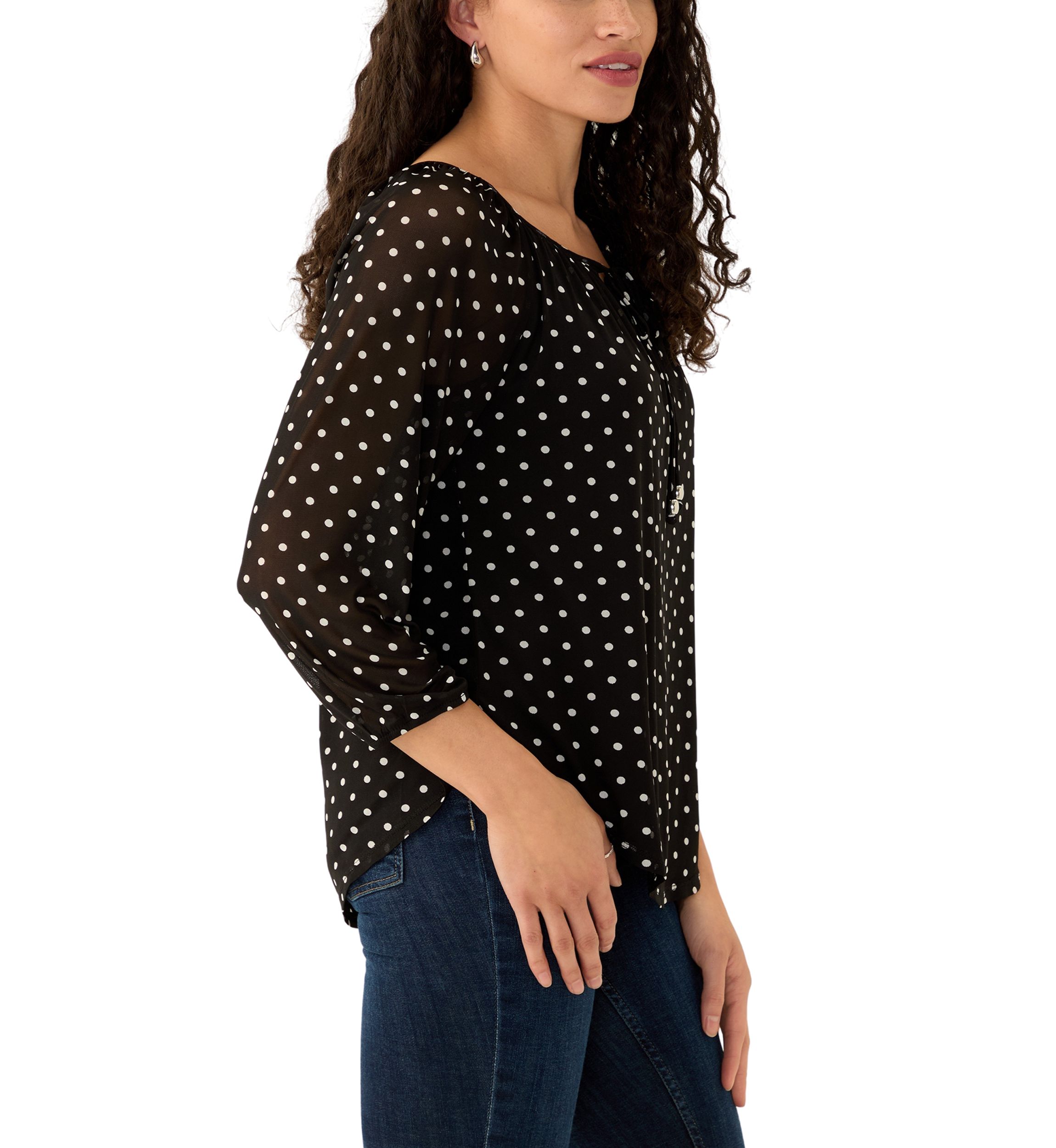 Womens Mesh Printed Peasant Top