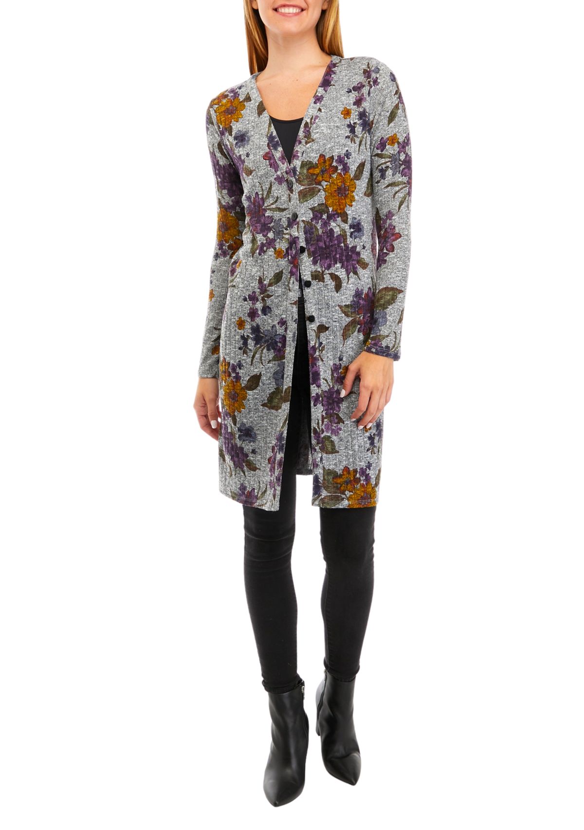 Juniors Long Sleeve Printed Duster Cardigan