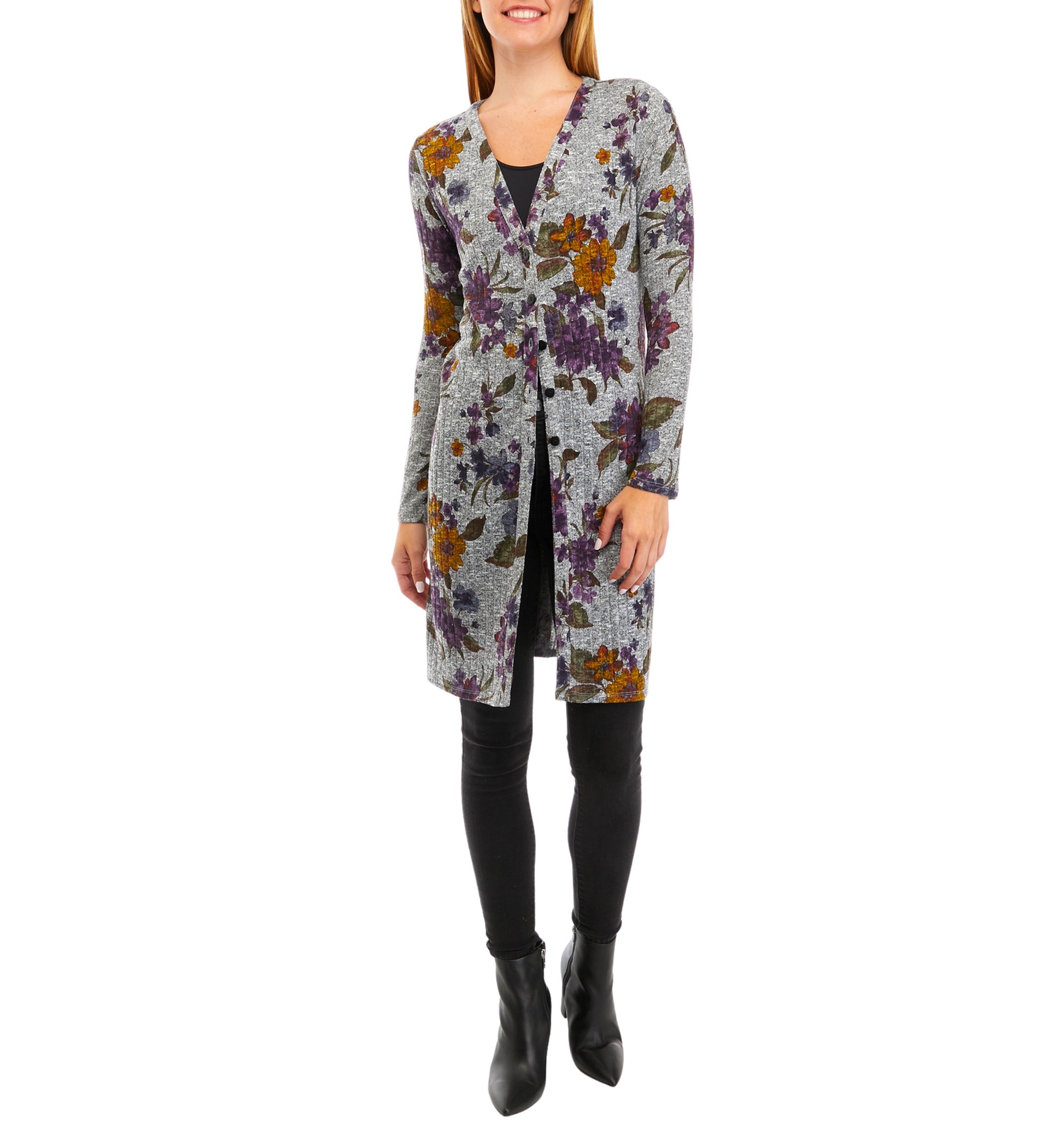 Juniors Long Sleeve Printed Duster Cardigan