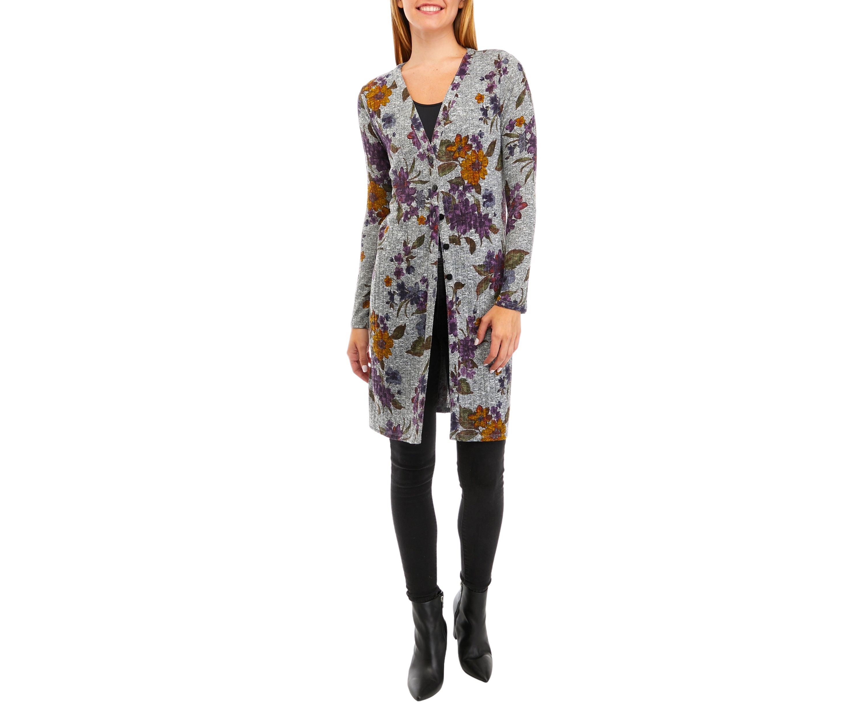Juniors Long Sleeve Printed Duster Cardigan