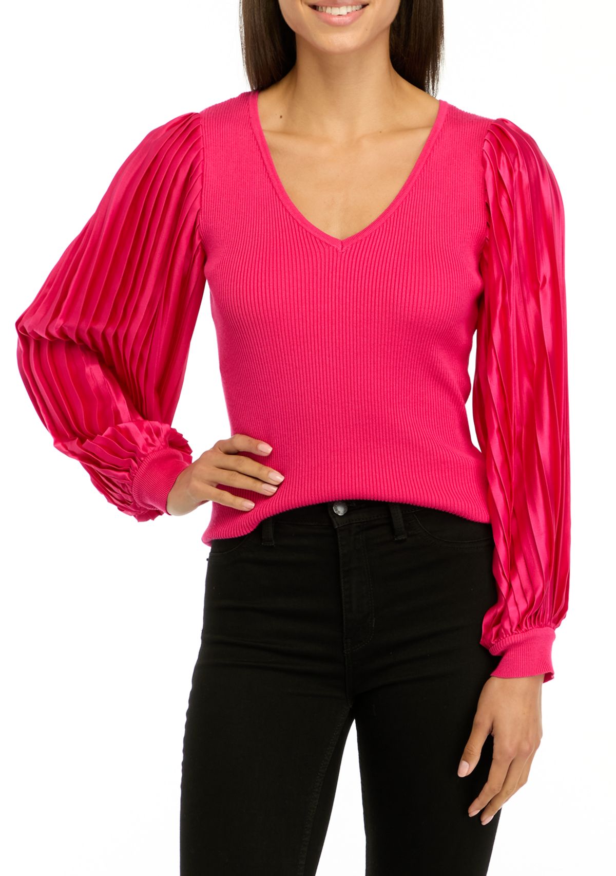 Womens Thick Ribbed Chiffon Sleeve Top 