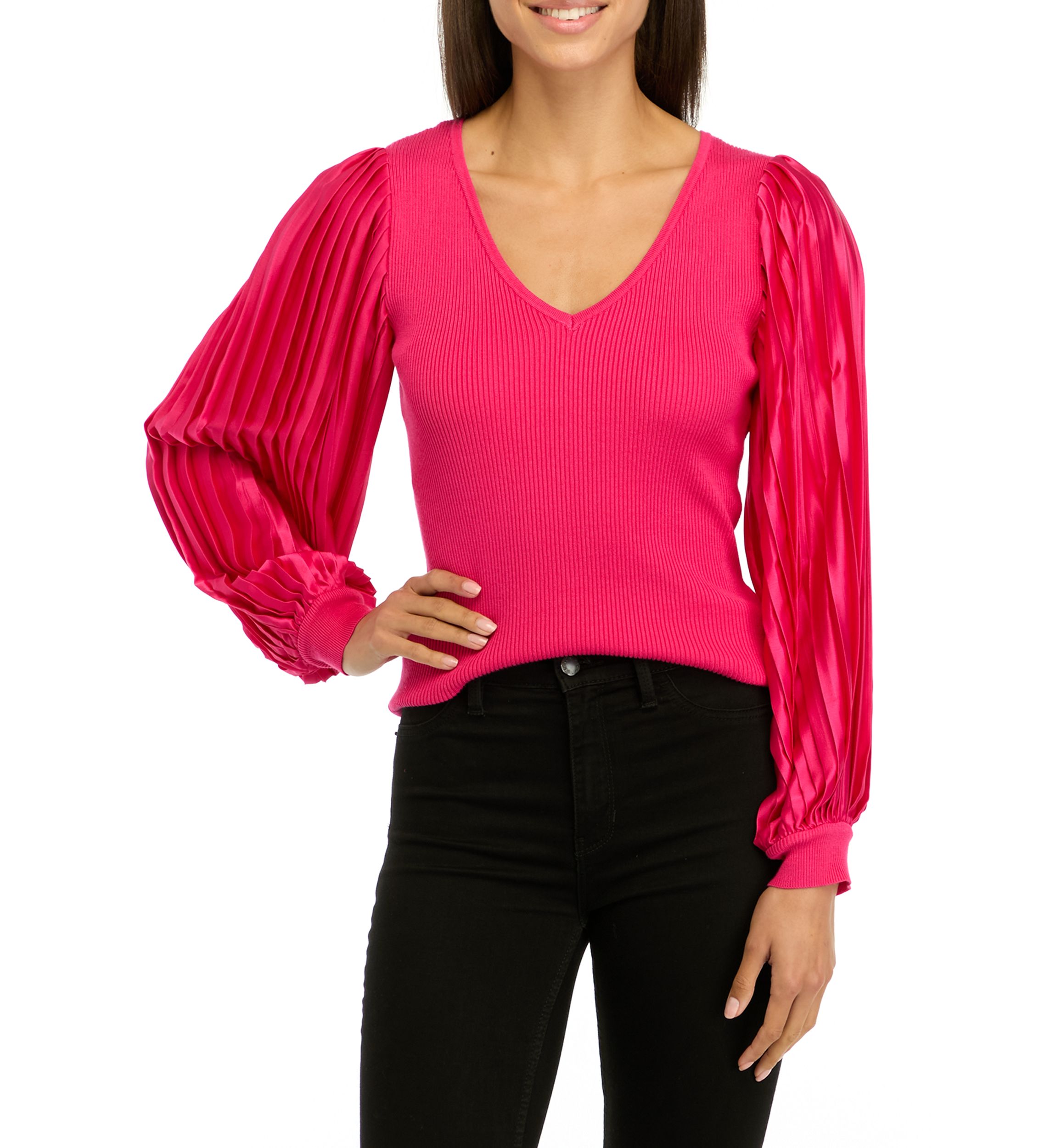 Womens Thick Ribbed Chiffon Sleeve Top 
