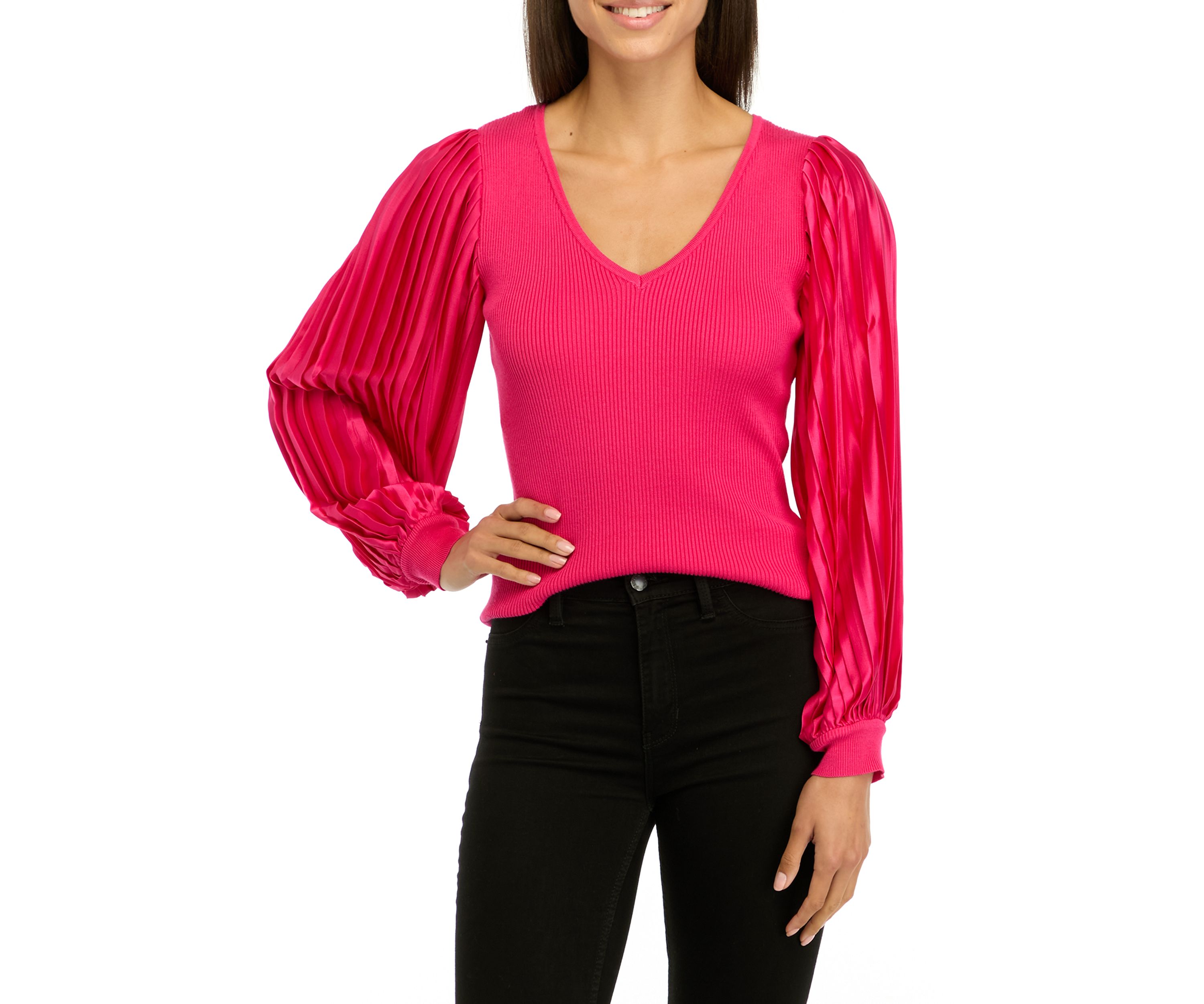Womens Thick Ribbed Chiffon Sleeve Top 