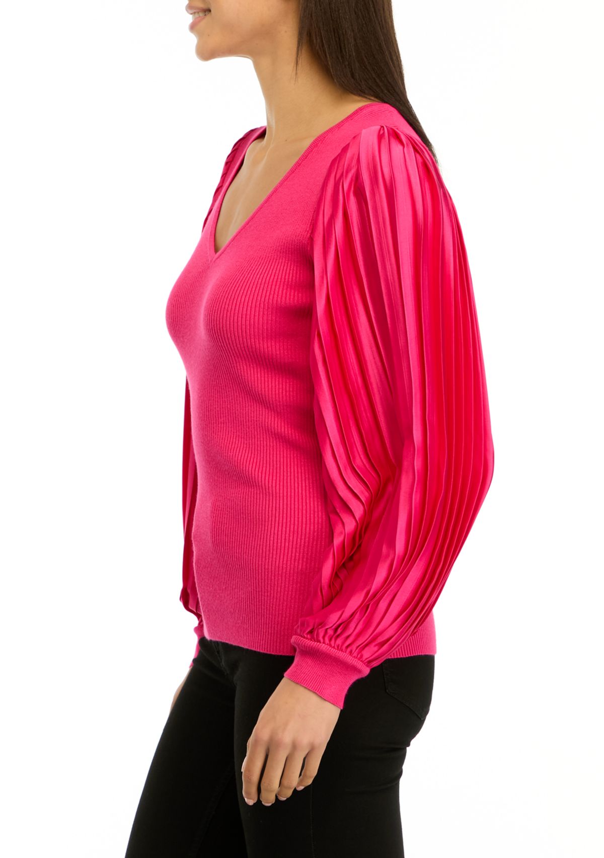 Womens Thick Ribbed Chiffon Sleeve Top 