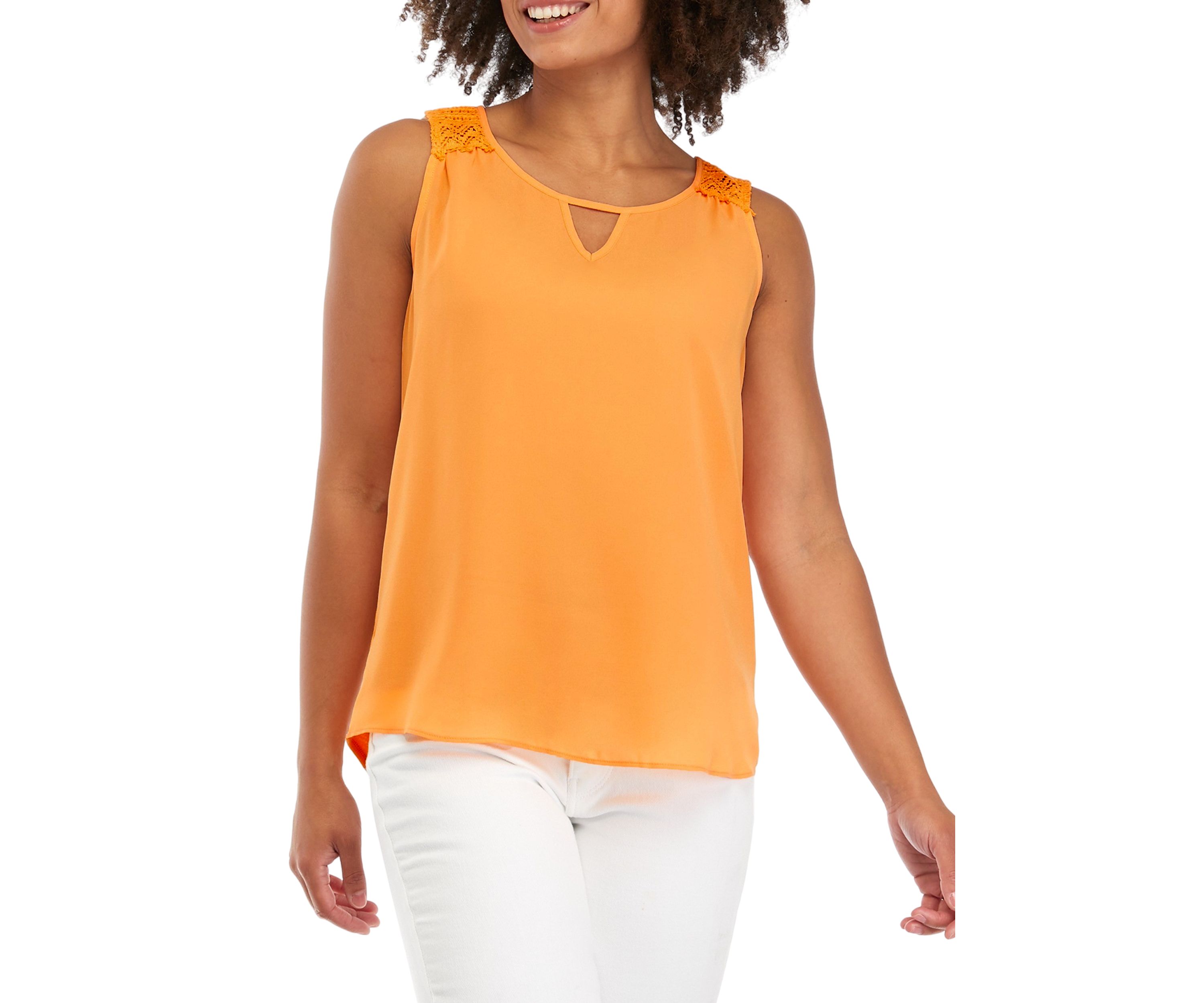 Juniors Sleeveless Solid Knit Woven Keyhole Top