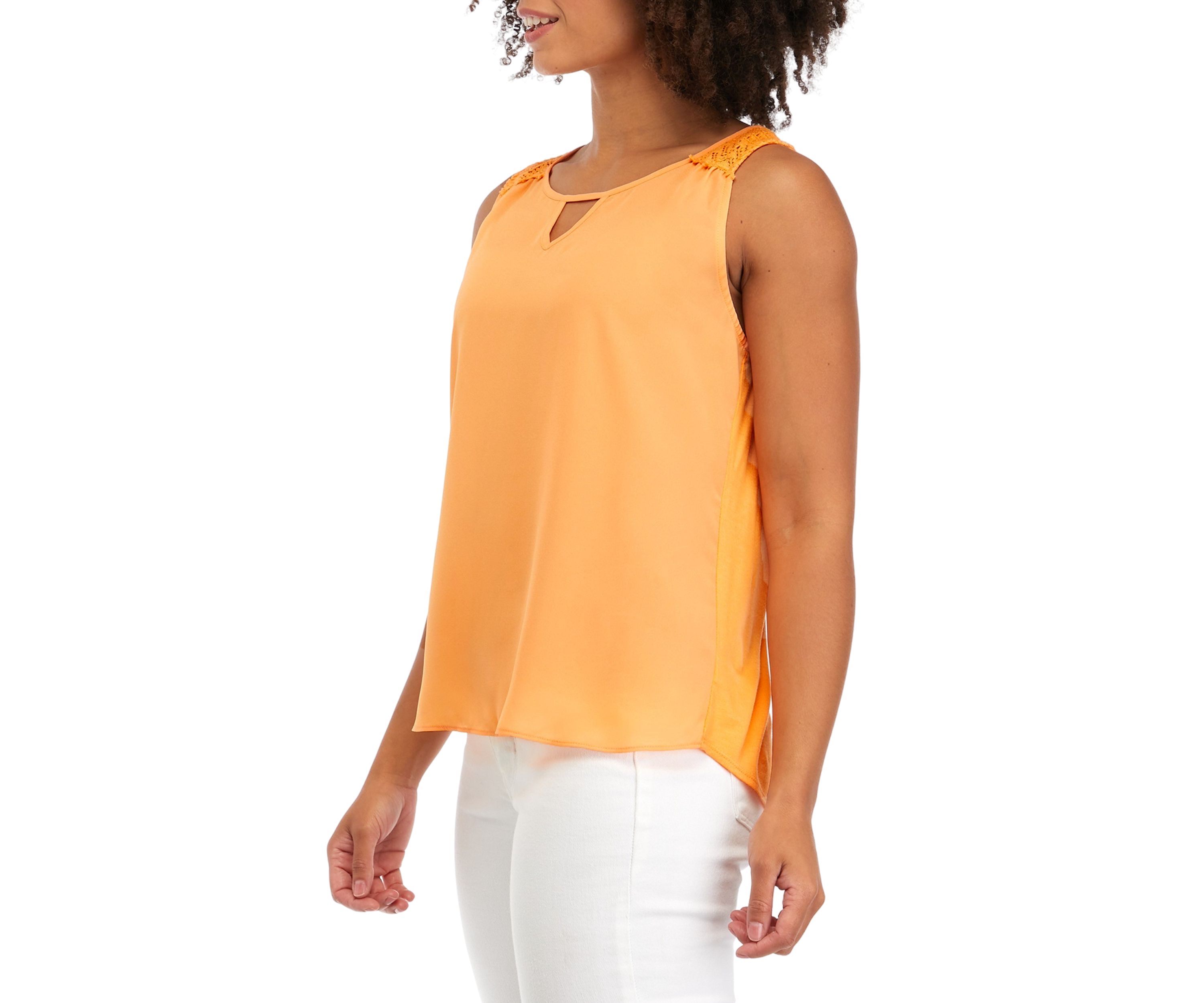 Juniors Sleeveless Solid Knit Woven Keyhole Top