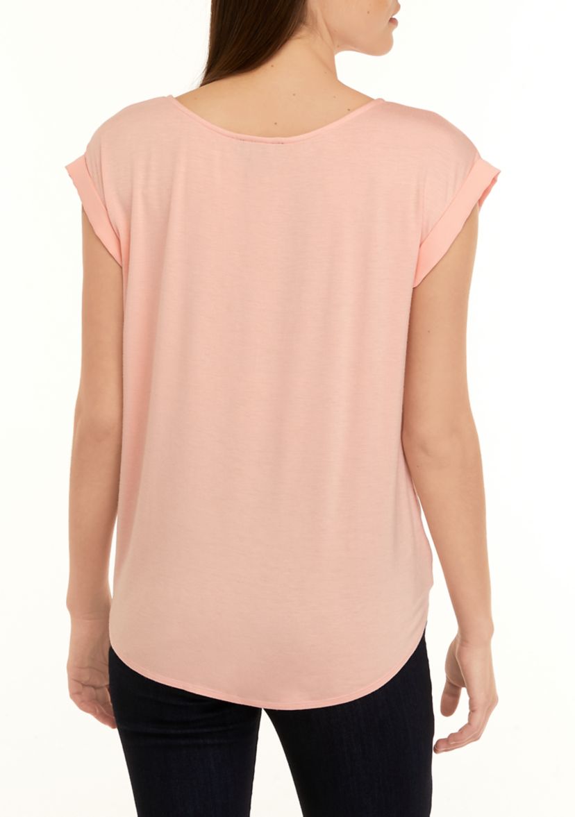 Juniors Short Sleeve Tie Front Top