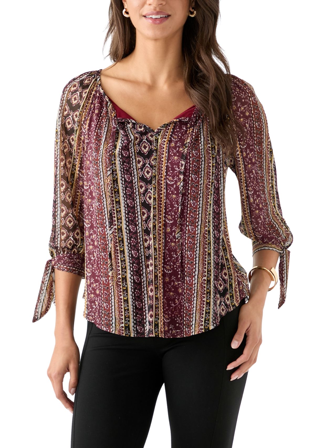 Womens Printed Peasant Blouse