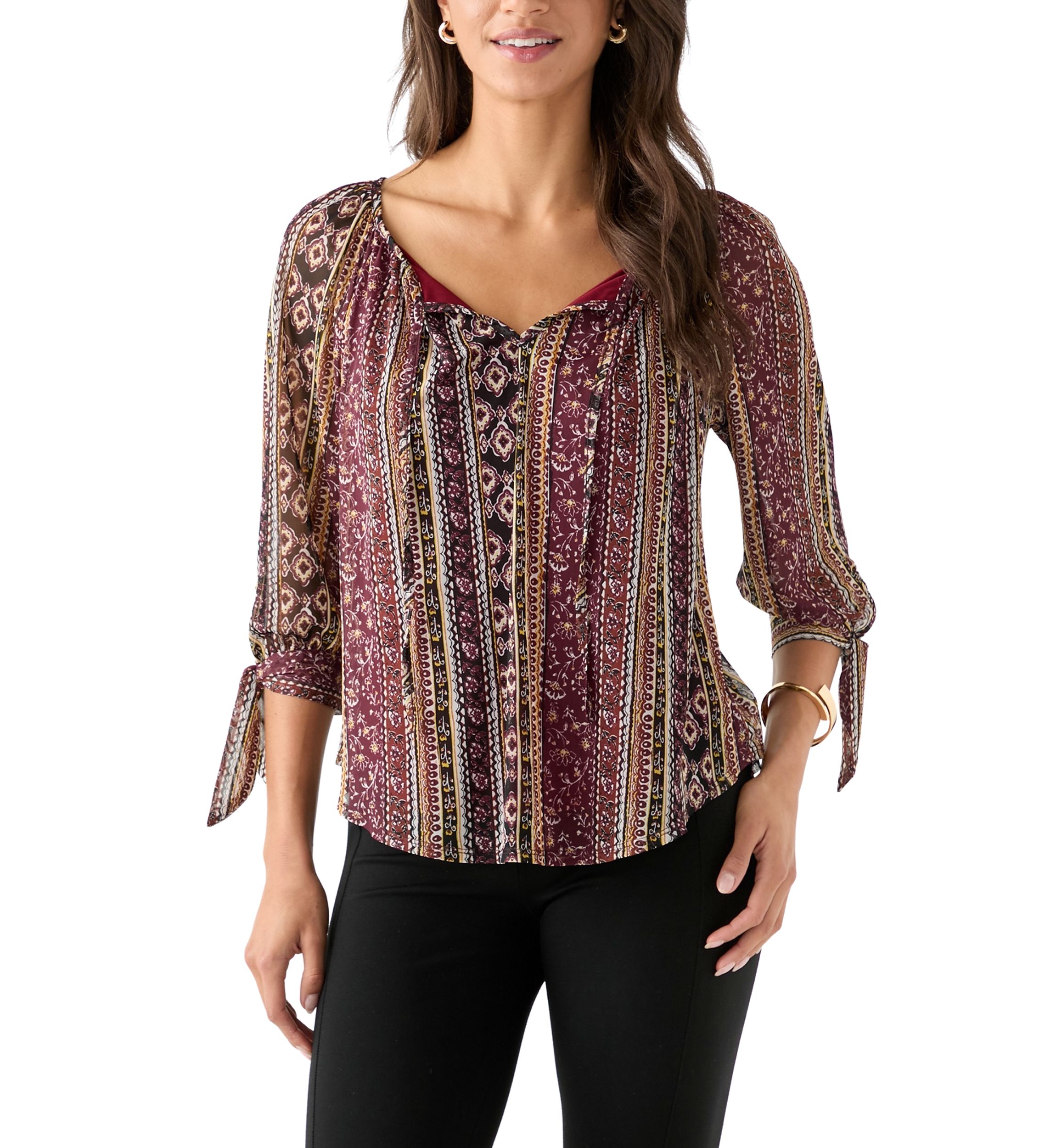 Womens Printed Peasant Blouse
