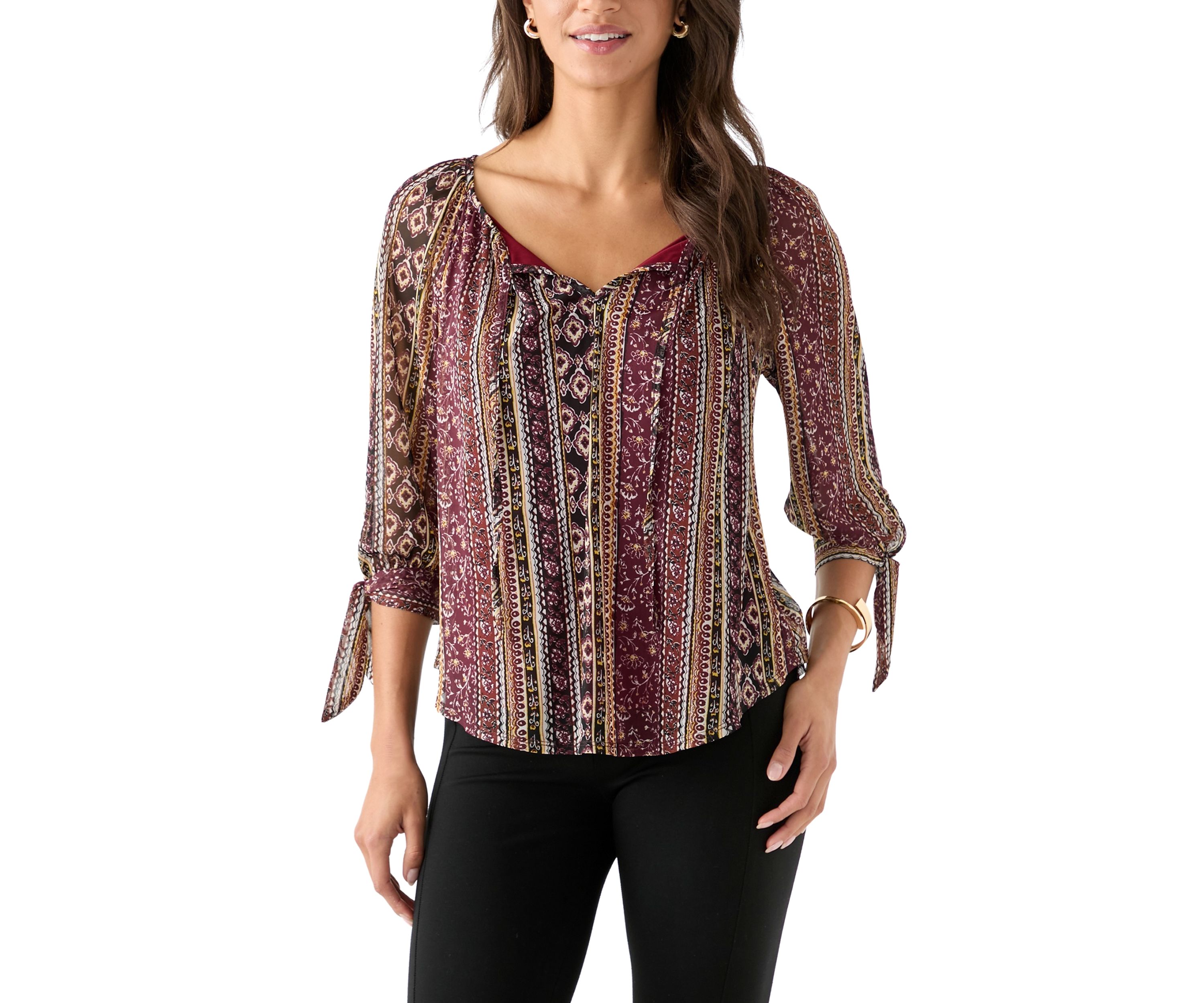 Womens Printed Peasant Blouse