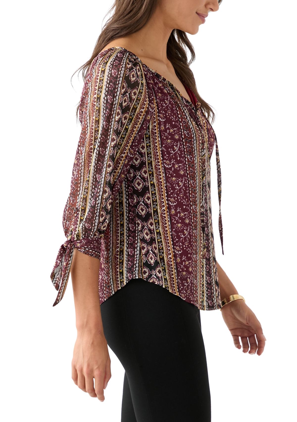 Womens Printed Peasant Blouse