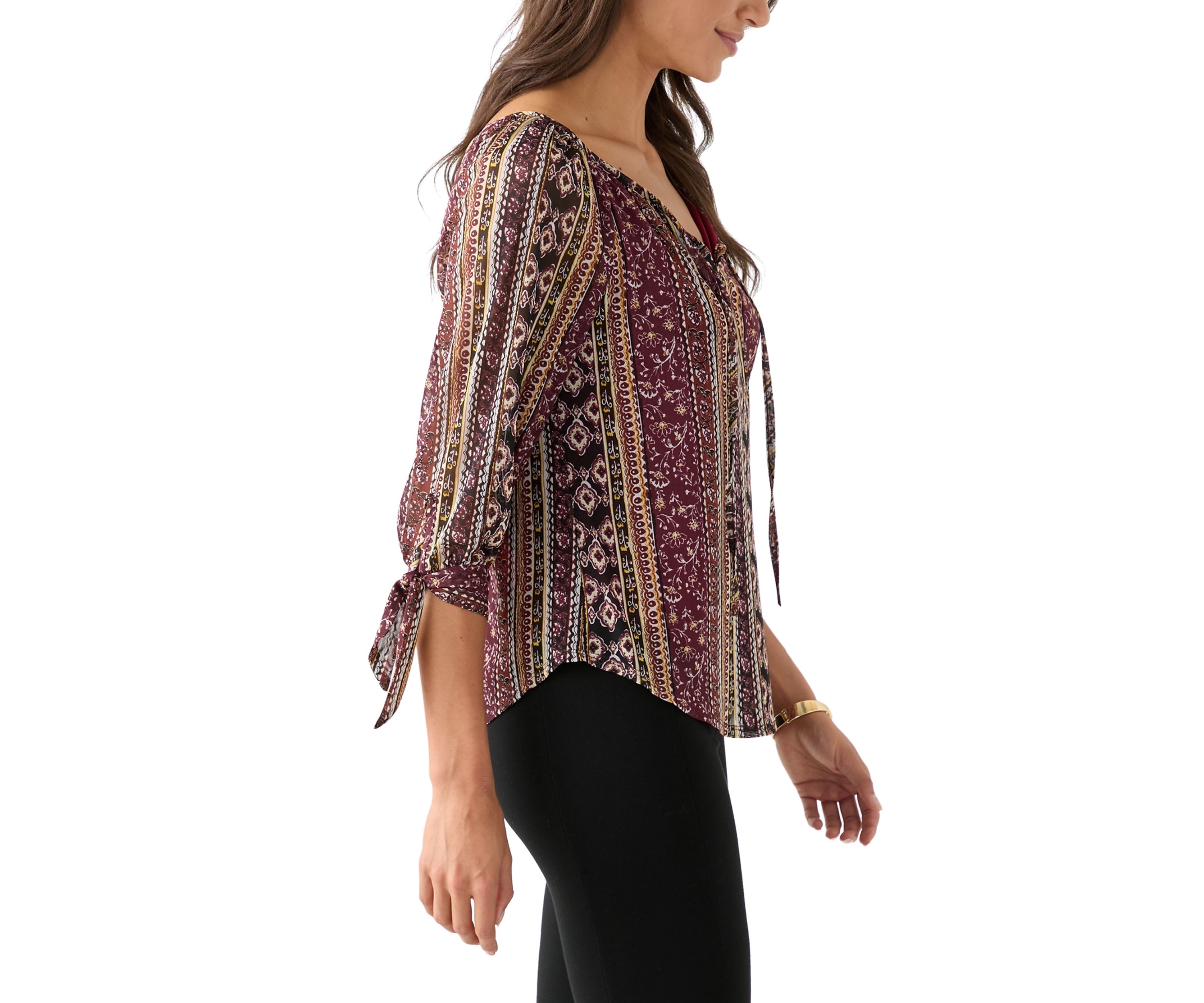 Womens Printed Peasant Blouse
