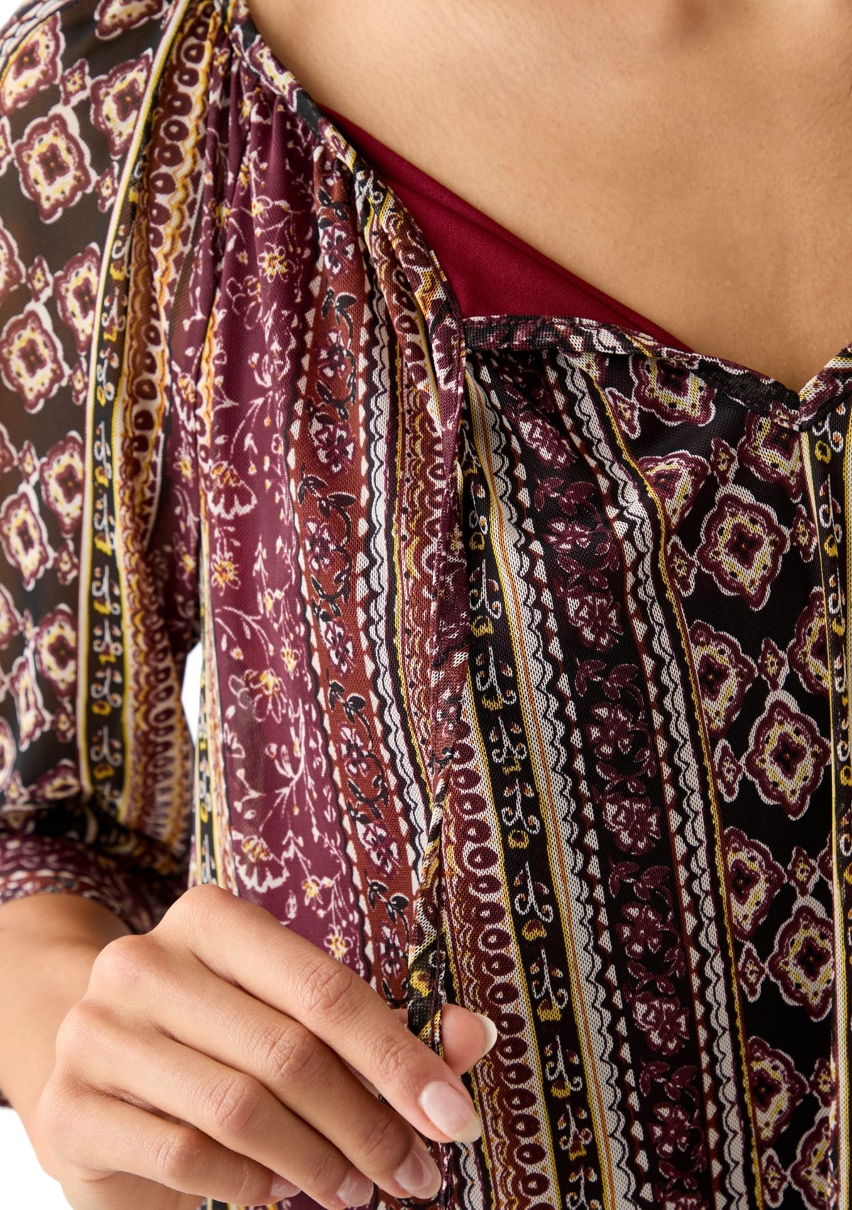 Womens Printed Peasant Blouse