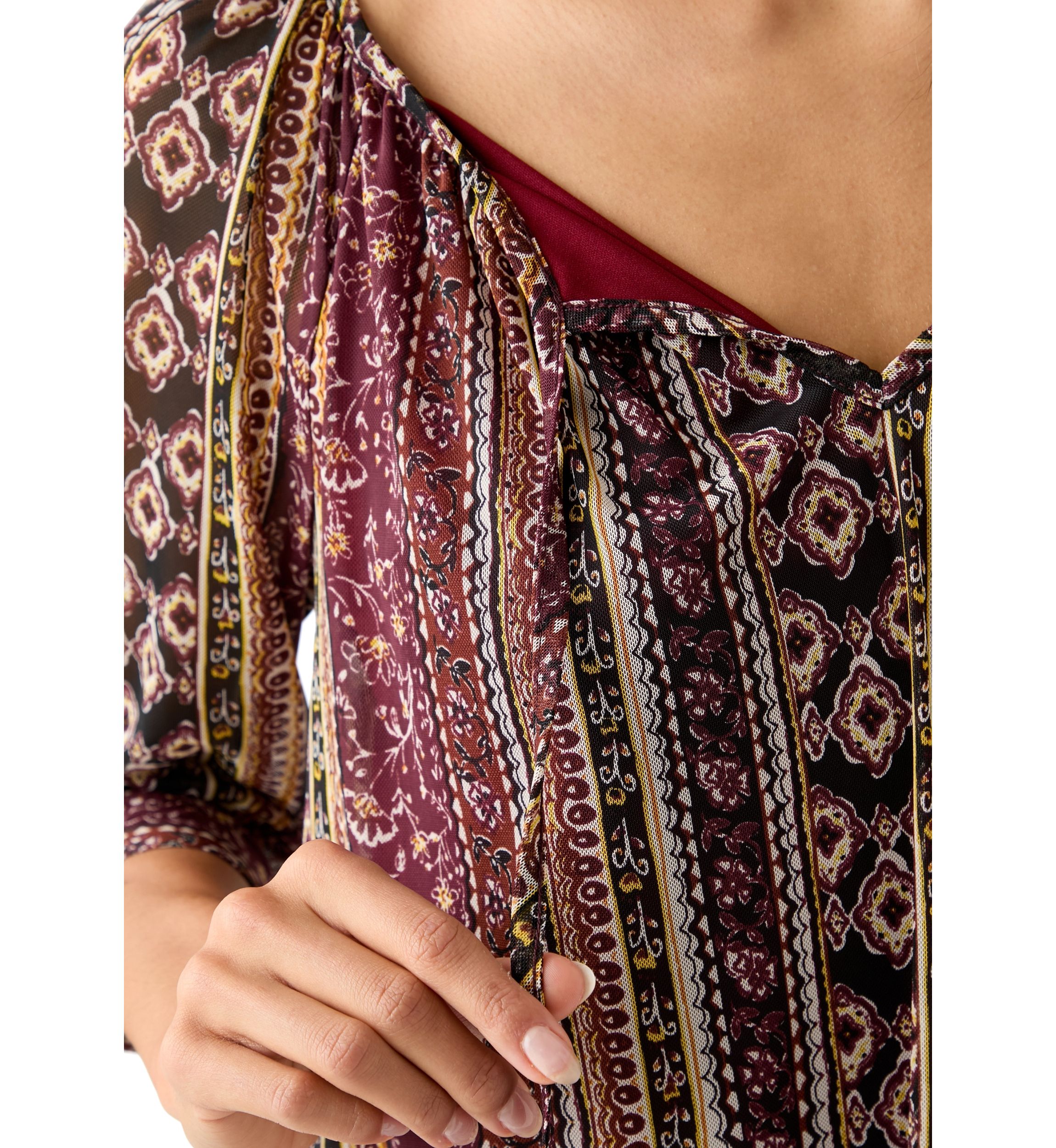 Womens Printed Peasant Blouse