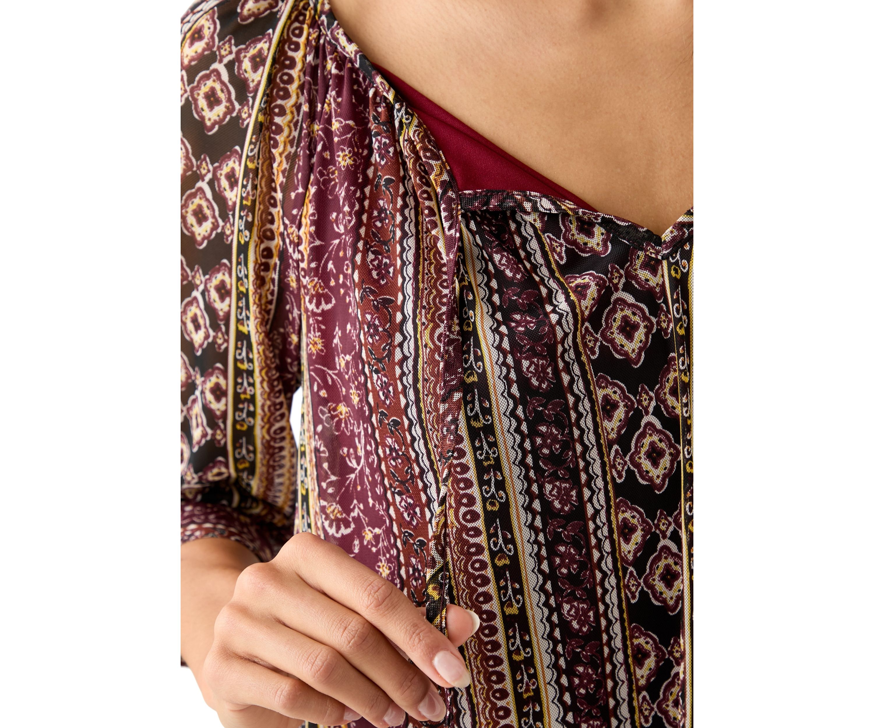 Womens Printed Peasant Blouse