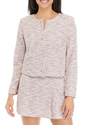 A. Byer Women's Juniors' Tweed Cropped Blazer