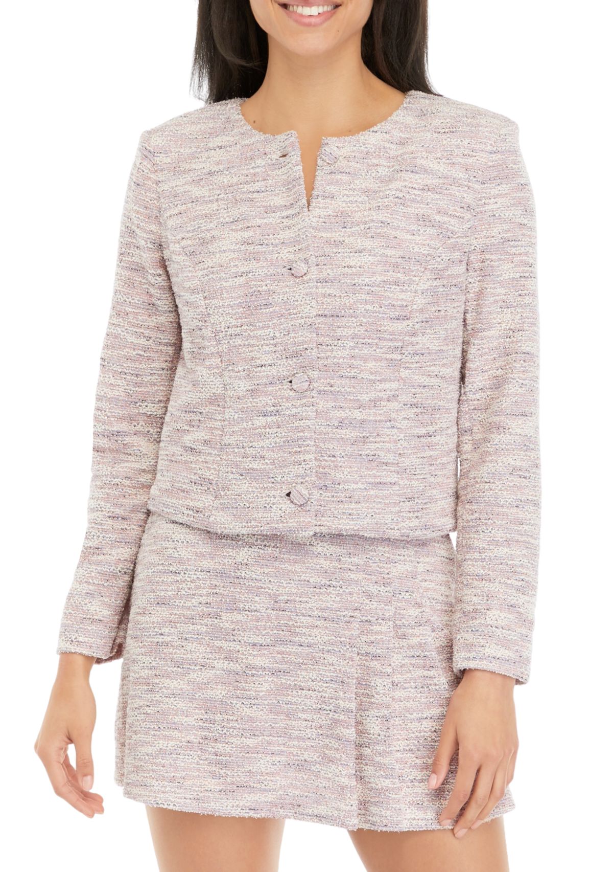 Juniors Tweed Cropped Blazer
