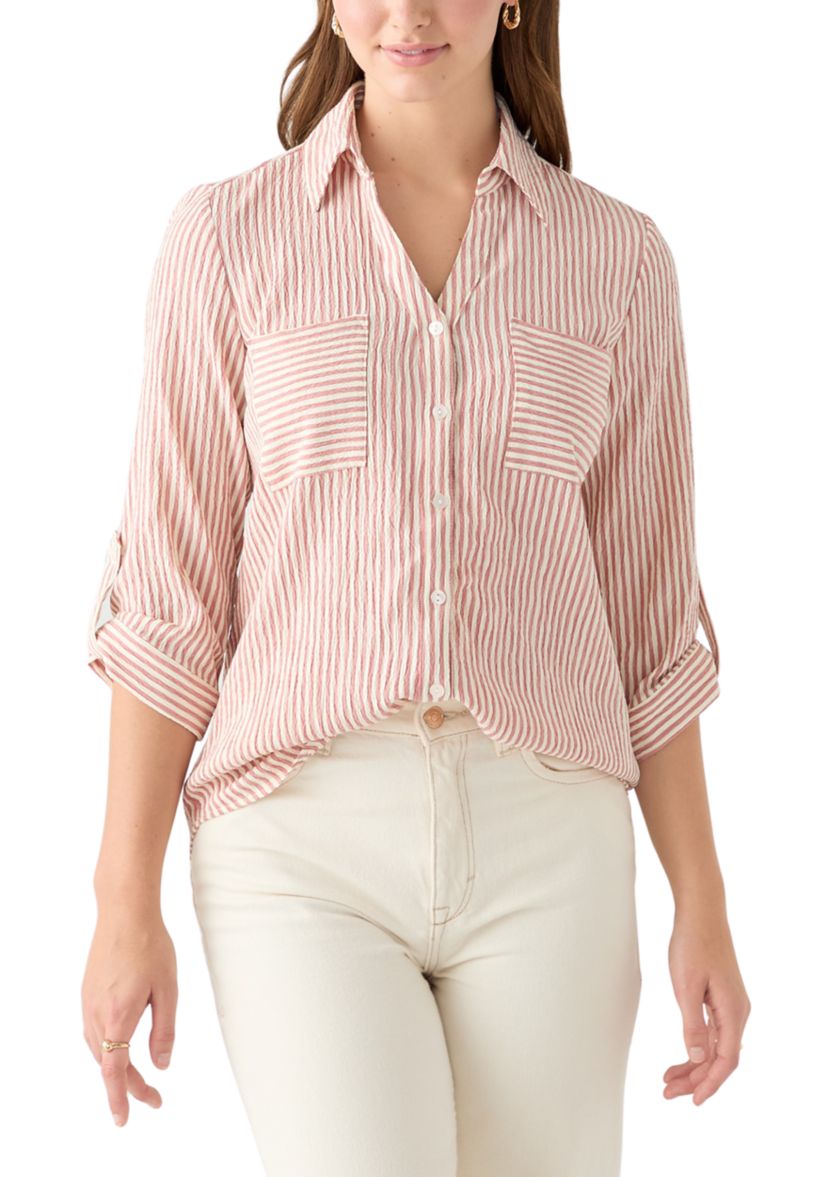 Portofino 3/4 Sleeve Woven Striped Top