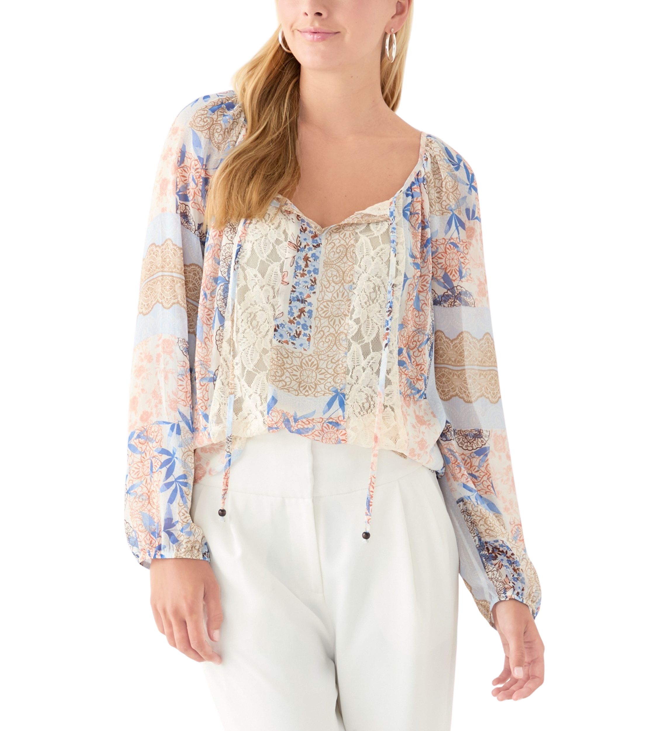 Womens Floral Print Peasant Top