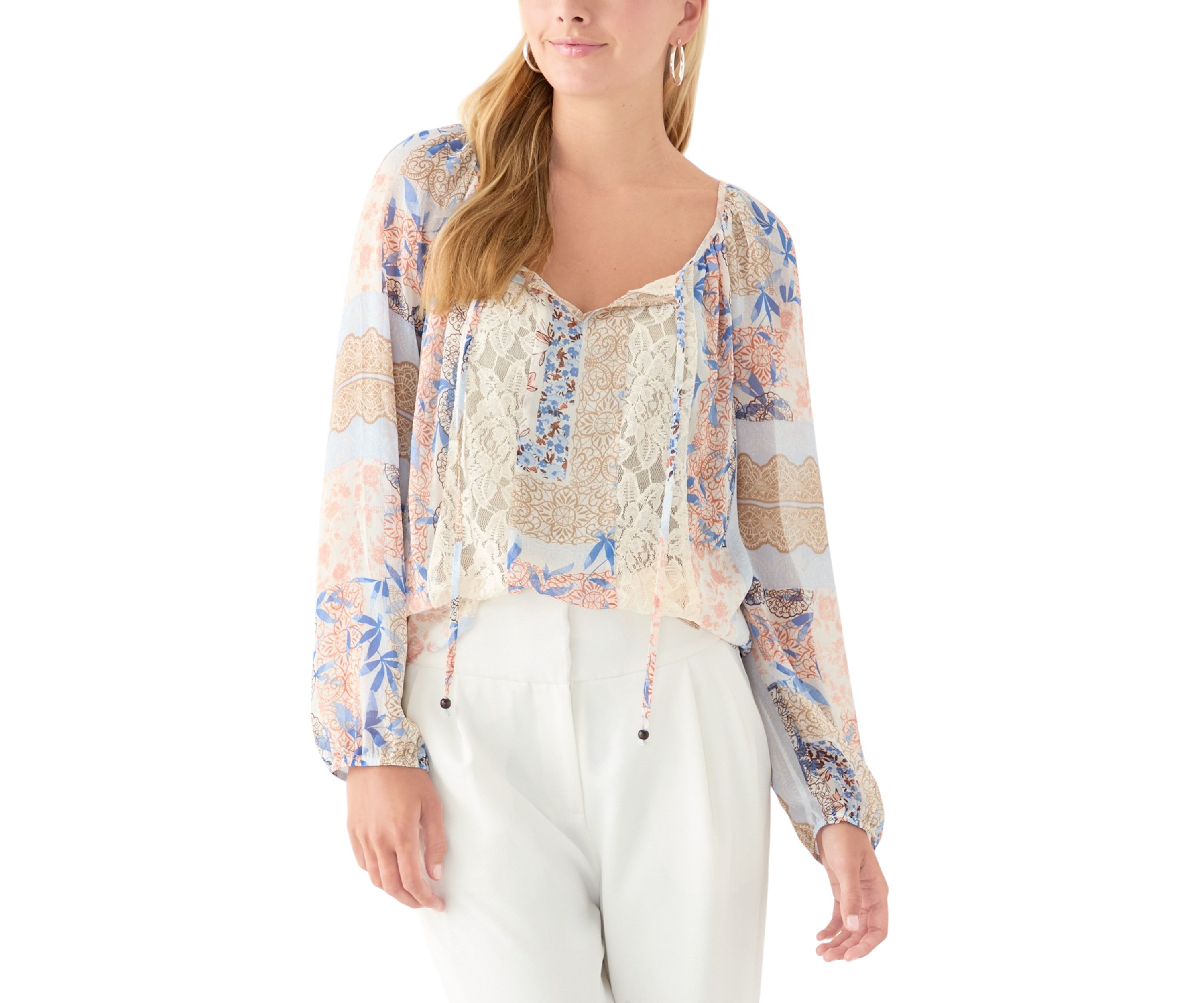 Juniors Floral Print Peasant Top