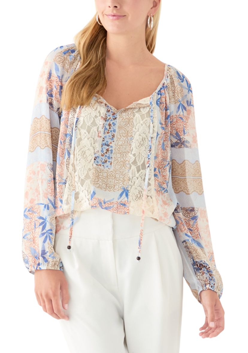 Juniors Floral Print Peasant Top
