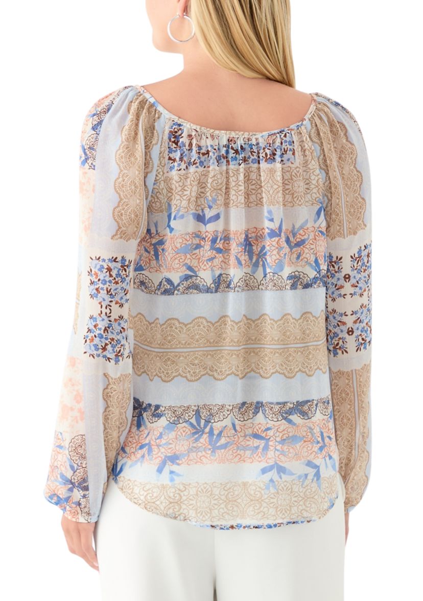Juniors Floral Print Peasant Top