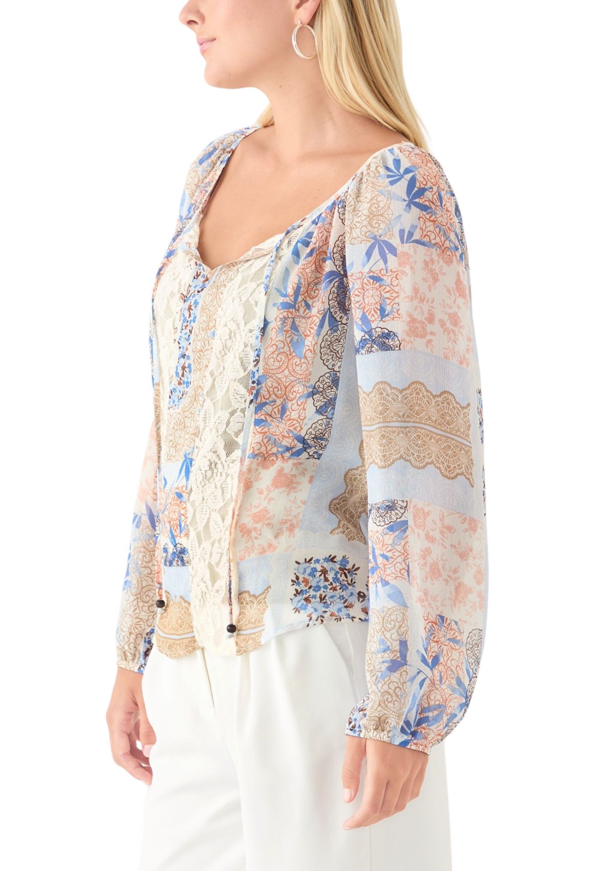 Womens Floral Print Peasant Top